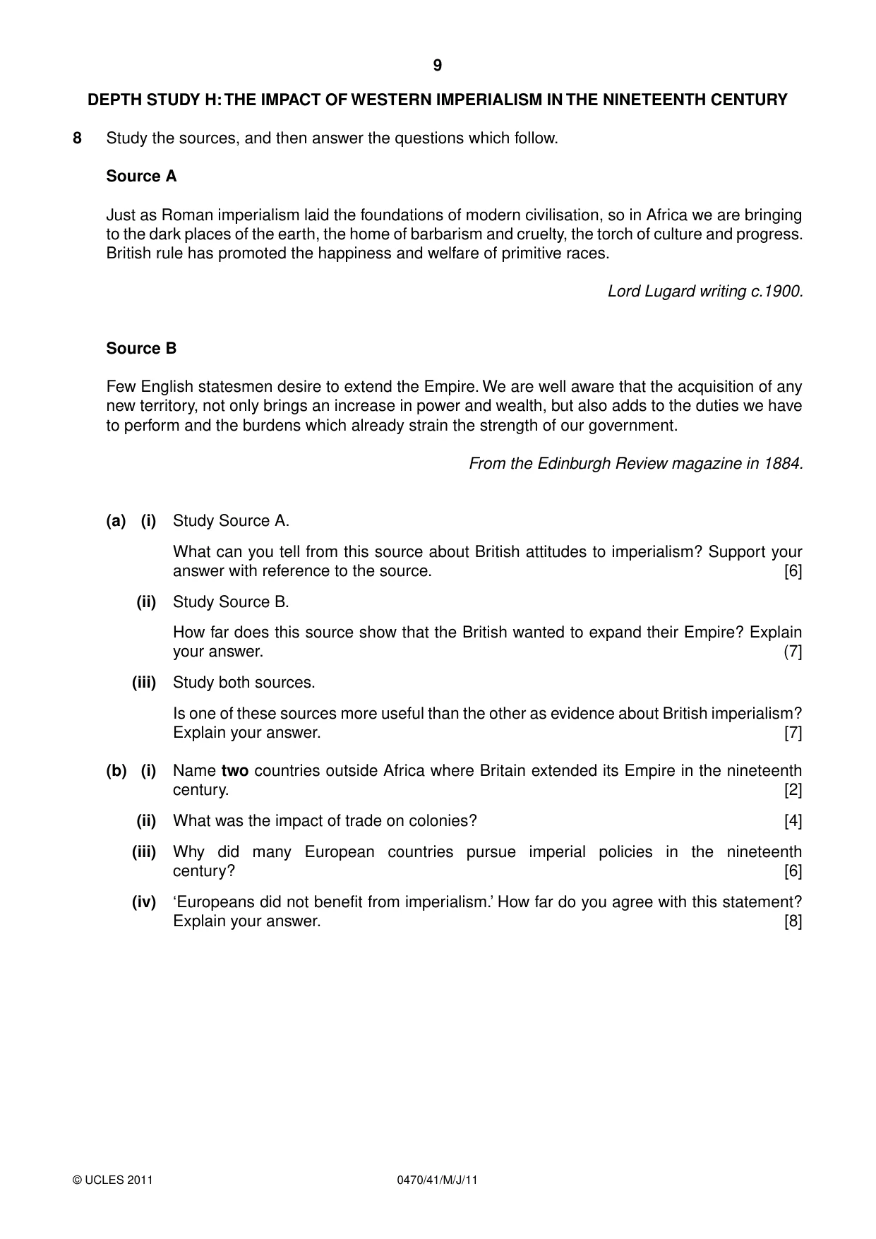 Cambridge IGCSE History 0470 2011 May/June Paper 4 · Variant 1 question paper, page 9 of 12