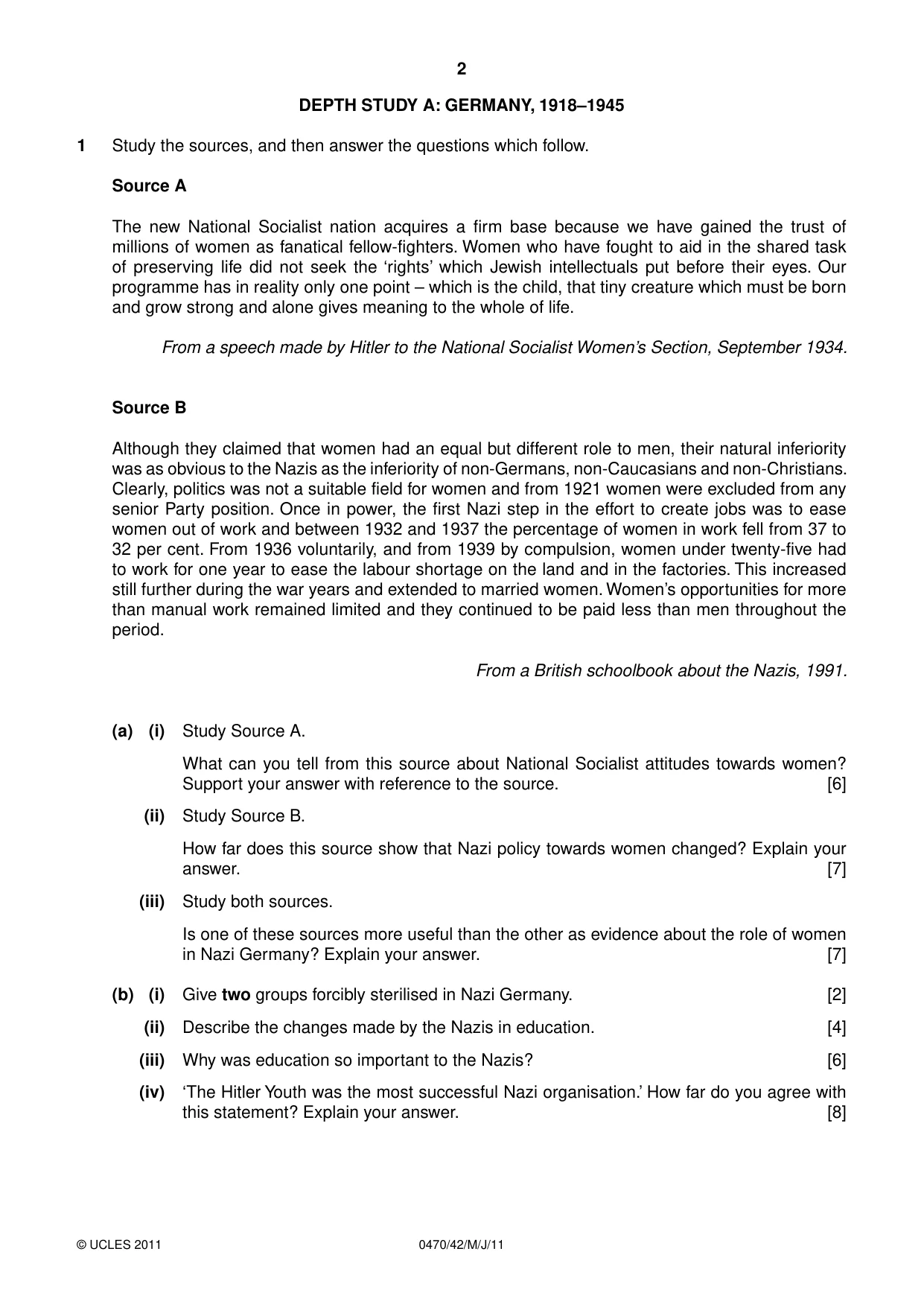 Cambridge IGCSE History 0470 2011 May/June Paper 4 · Variant 2 question paper, page 2 of 12