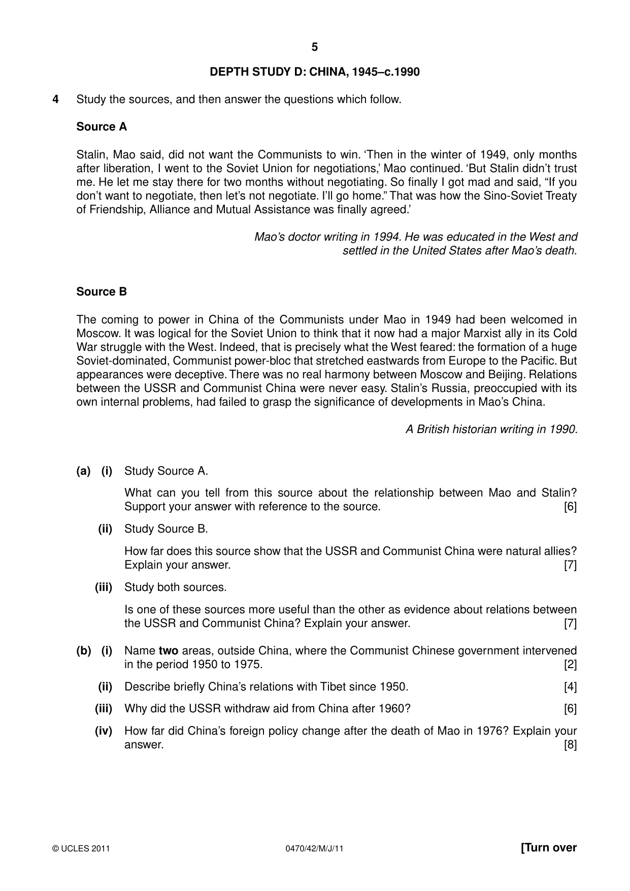 Cambridge IGCSE History 0470 2011 May/June Paper 4 · Variant 2 question paper, page 5 of 12