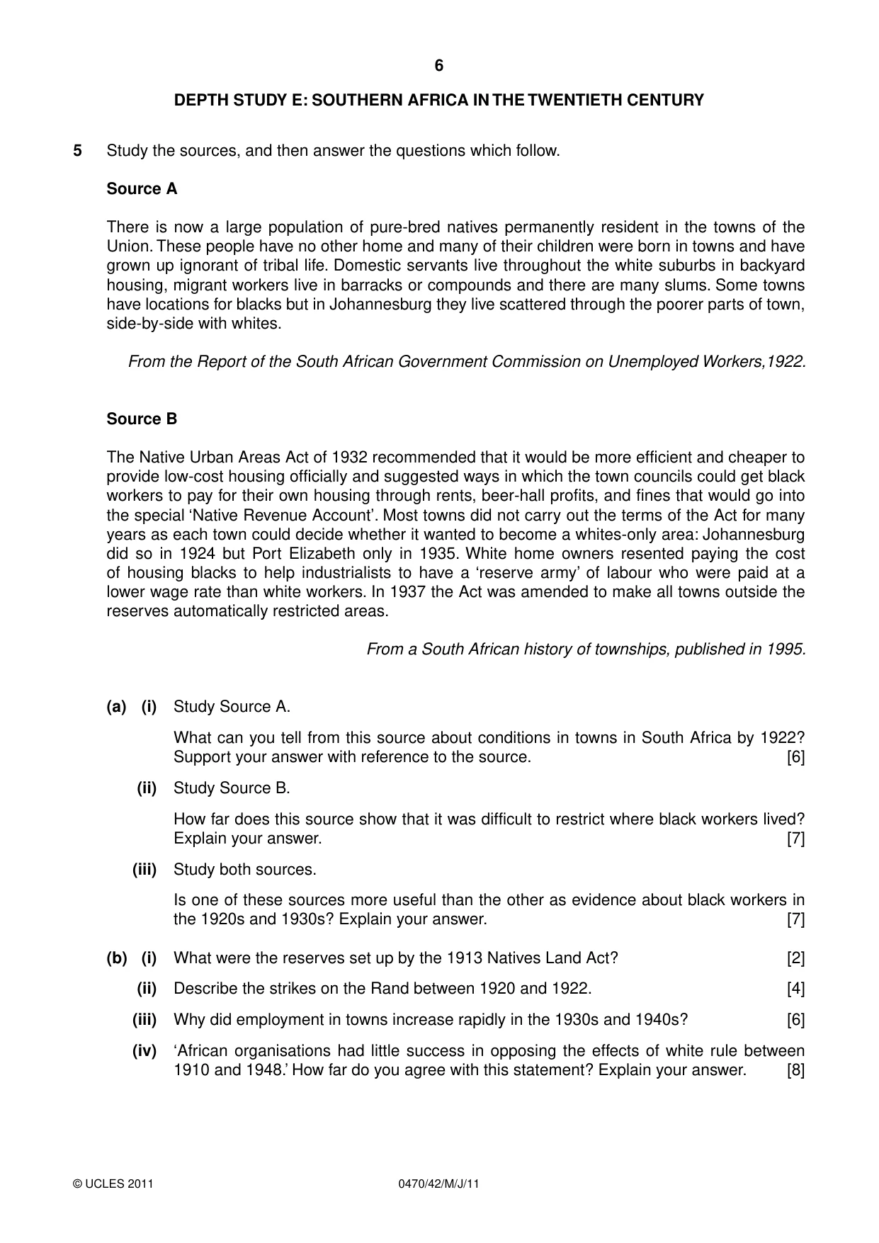 Cambridge IGCSE History 0470 2011 May/June Paper 4 · Variant 2 question paper, page 6 of 12