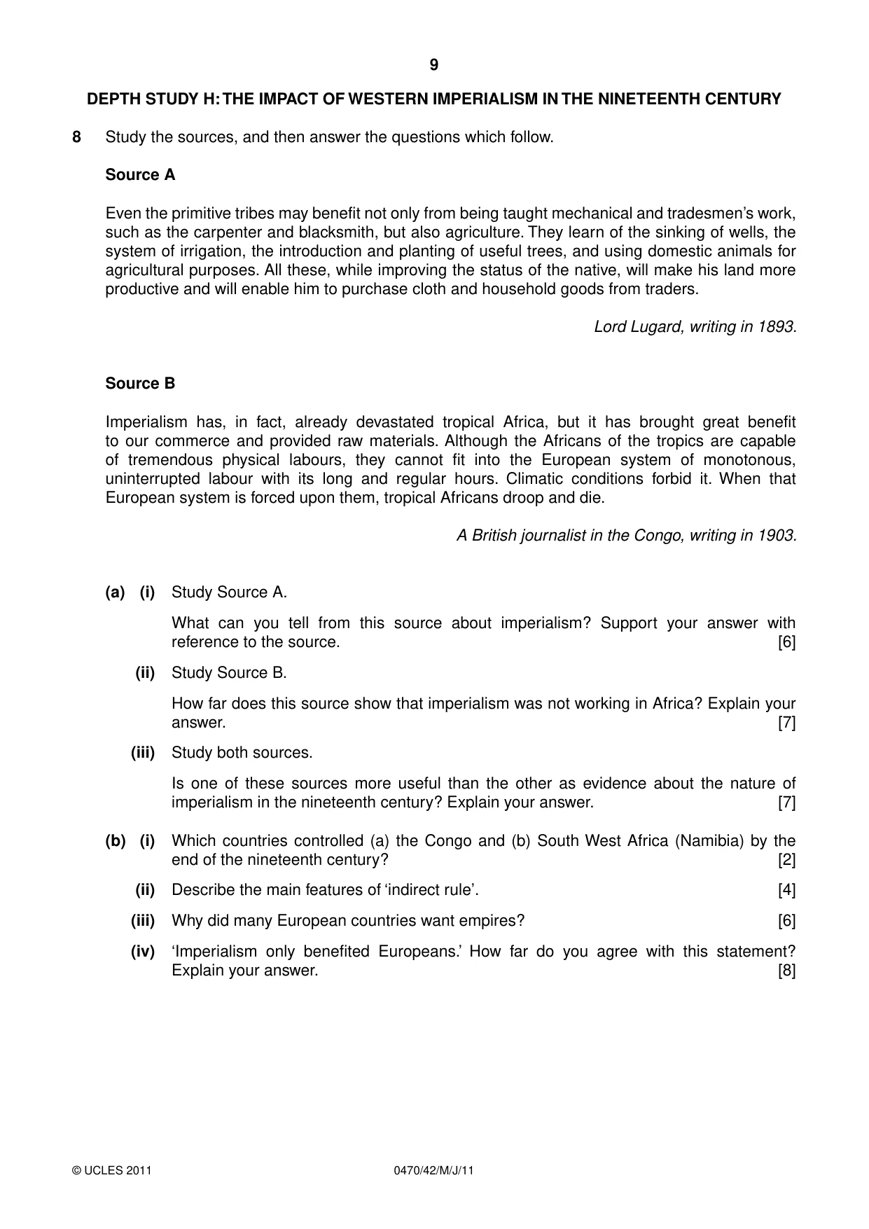 Cambridge IGCSE History 0470 2011 May/June Paper 4 · Variant 2 question paper, page 9 of 12