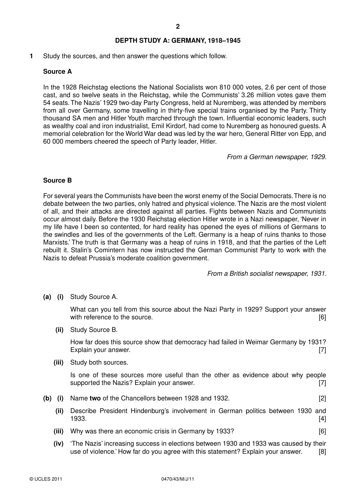 Cambridge IGCSE History 0470 2011 May/June Paper 4 · Variant 3 question paper, page 2 of 12