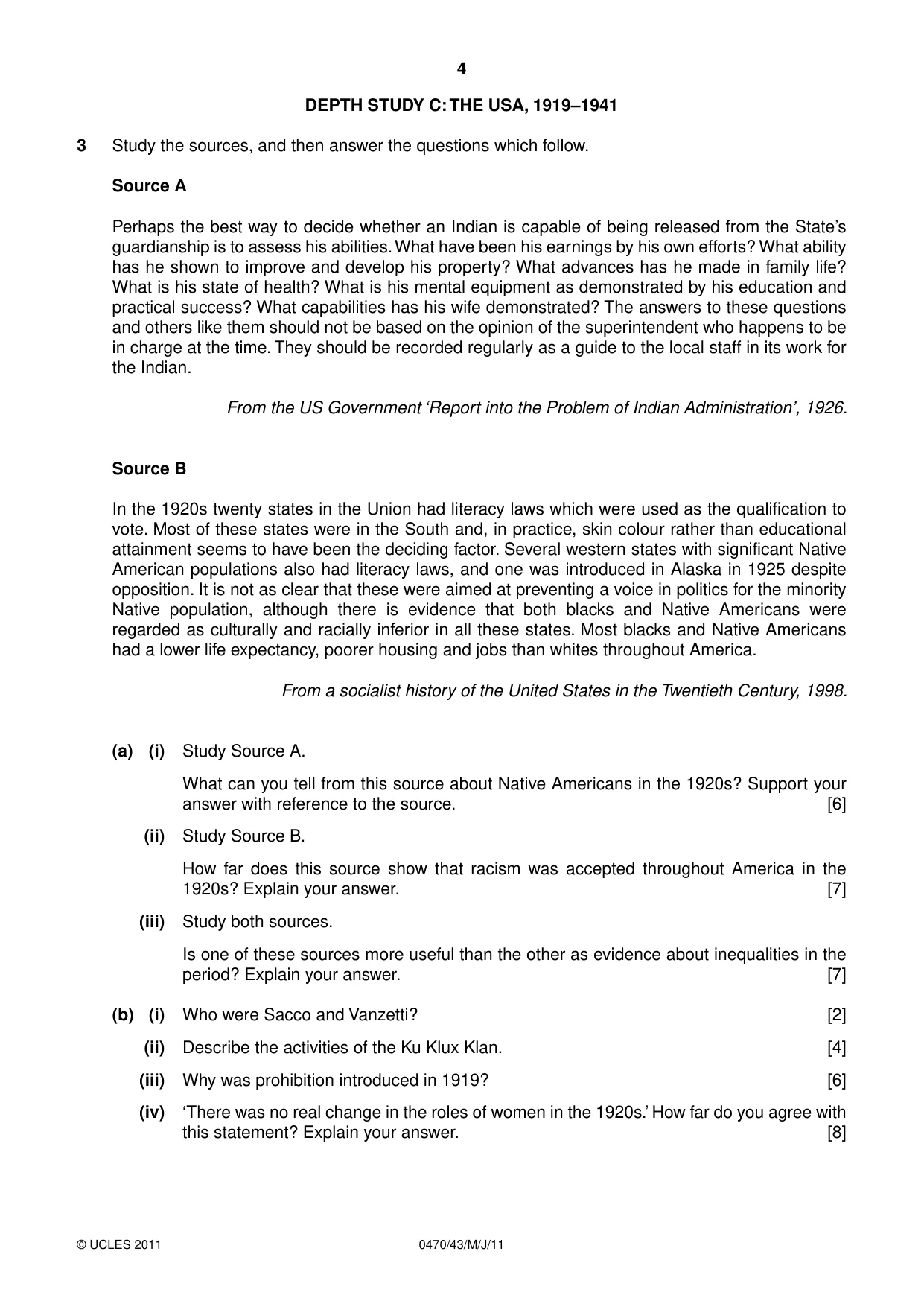 Cambridge IGCSE History 0470 2011 May/June Paper 4 · Variant 3 question paper, page 4 of 12