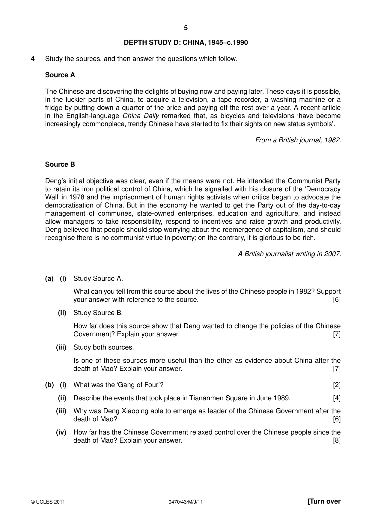 Cambridge IGCSE History 0470 2011 May/June Paper 4 · Variant 3 question paper, page 5 of 12