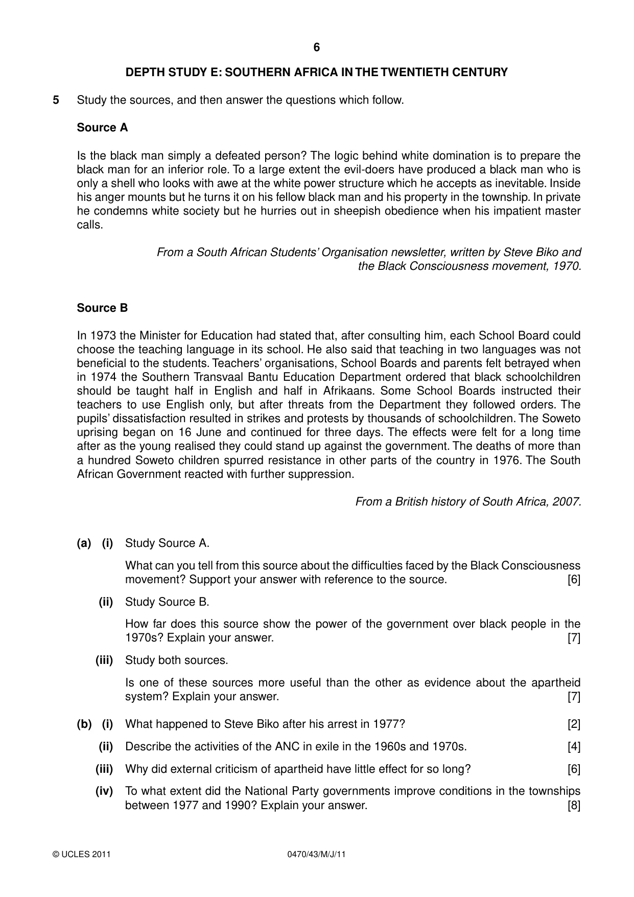 Cambridge IGCSE History 0470 2011 May/June Paper 4 · Variant 3 question paper, page 6 of 12