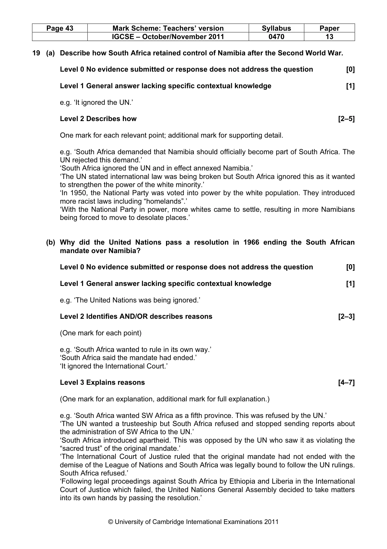 Mark scheme, page 43 of 58