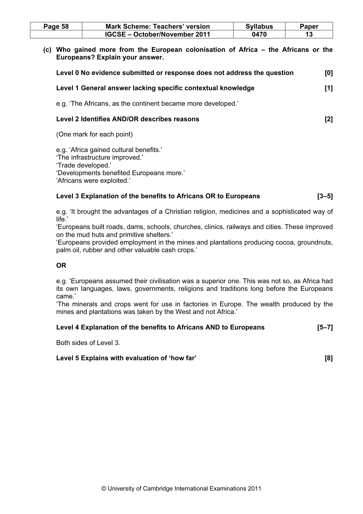 Mark scheme, page 58 of 58