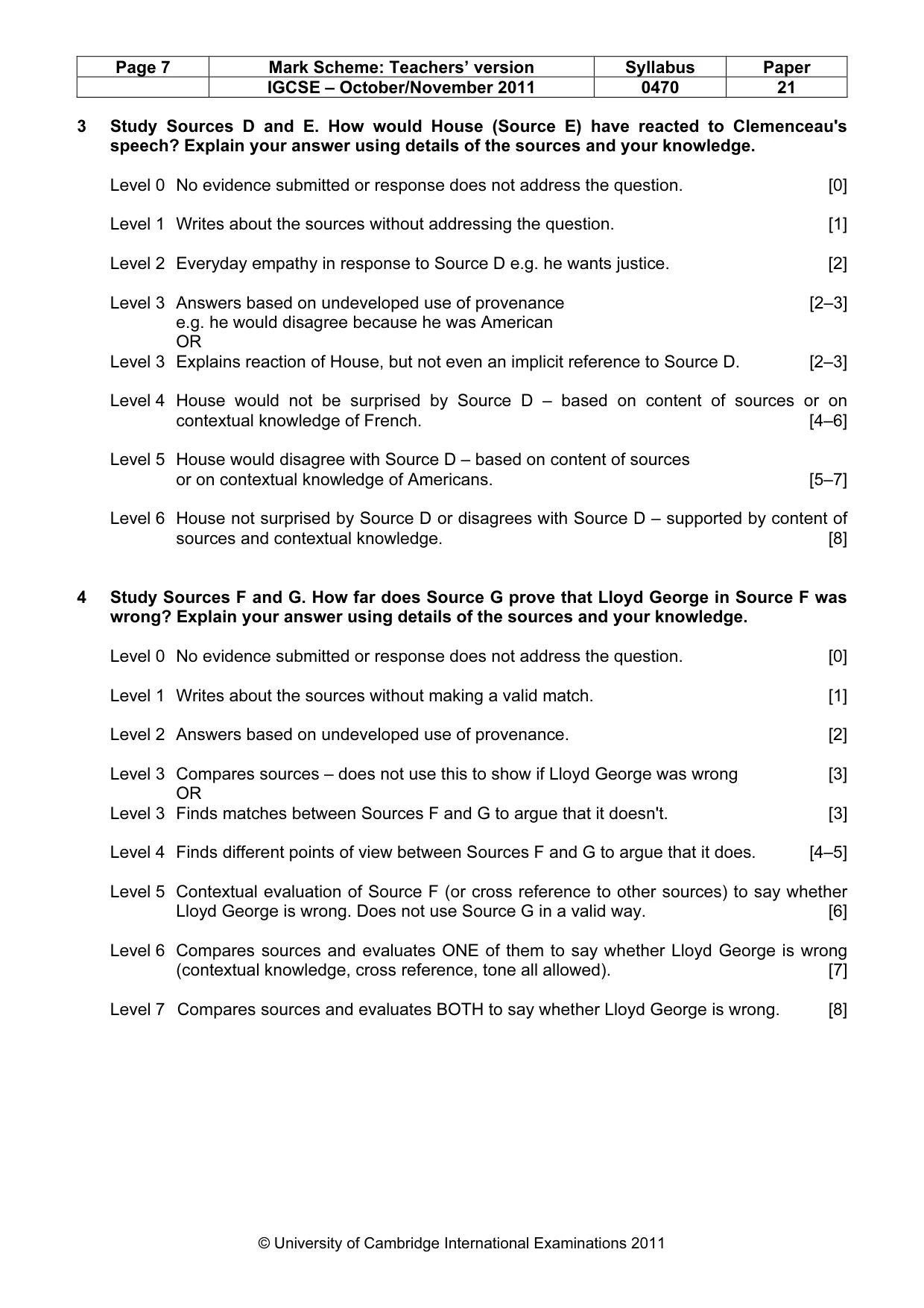 Mark scheme, page 7 of 8