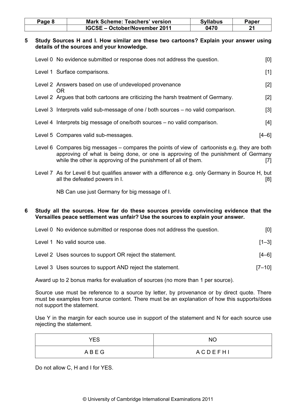 Mark scheme, page 8 of 8