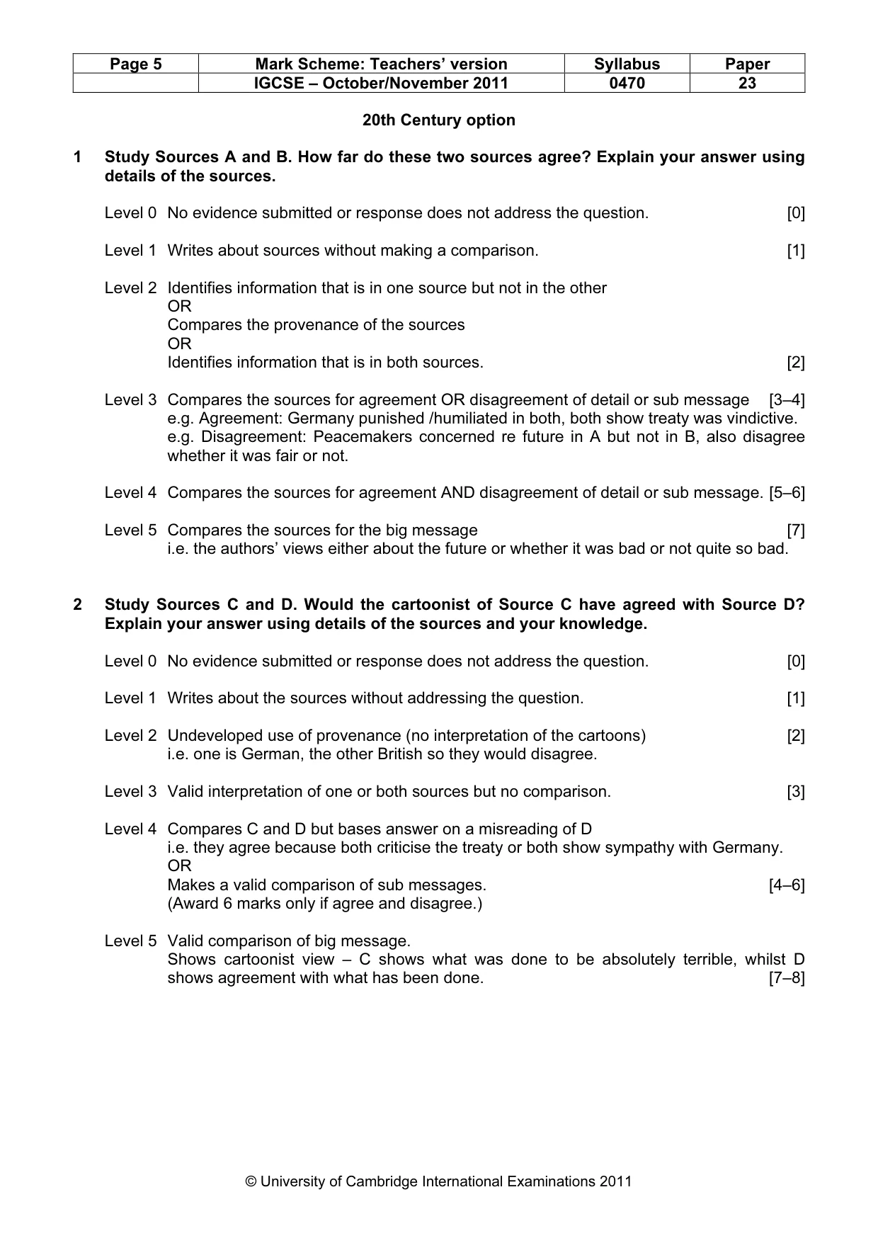 Mark scheme, page 5 of 7