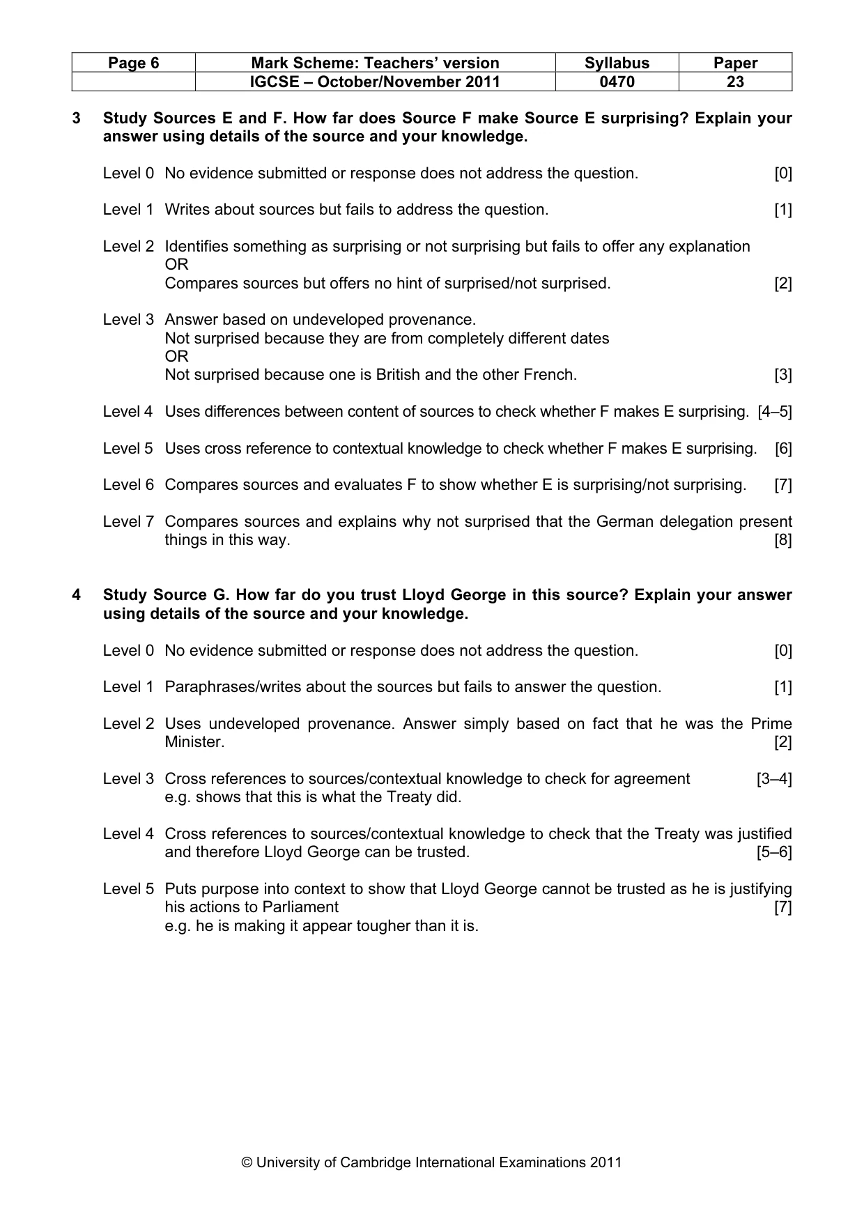 Mark scheme, page 6 of 7