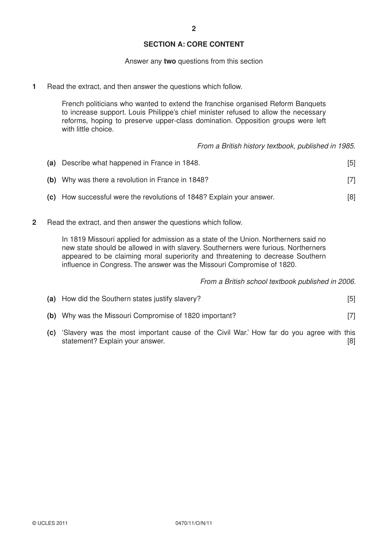 Cambridge IGCSE History 0470 2011 Oct/Nov Paper 1 · Variant 1 question paper, page 2 of 20