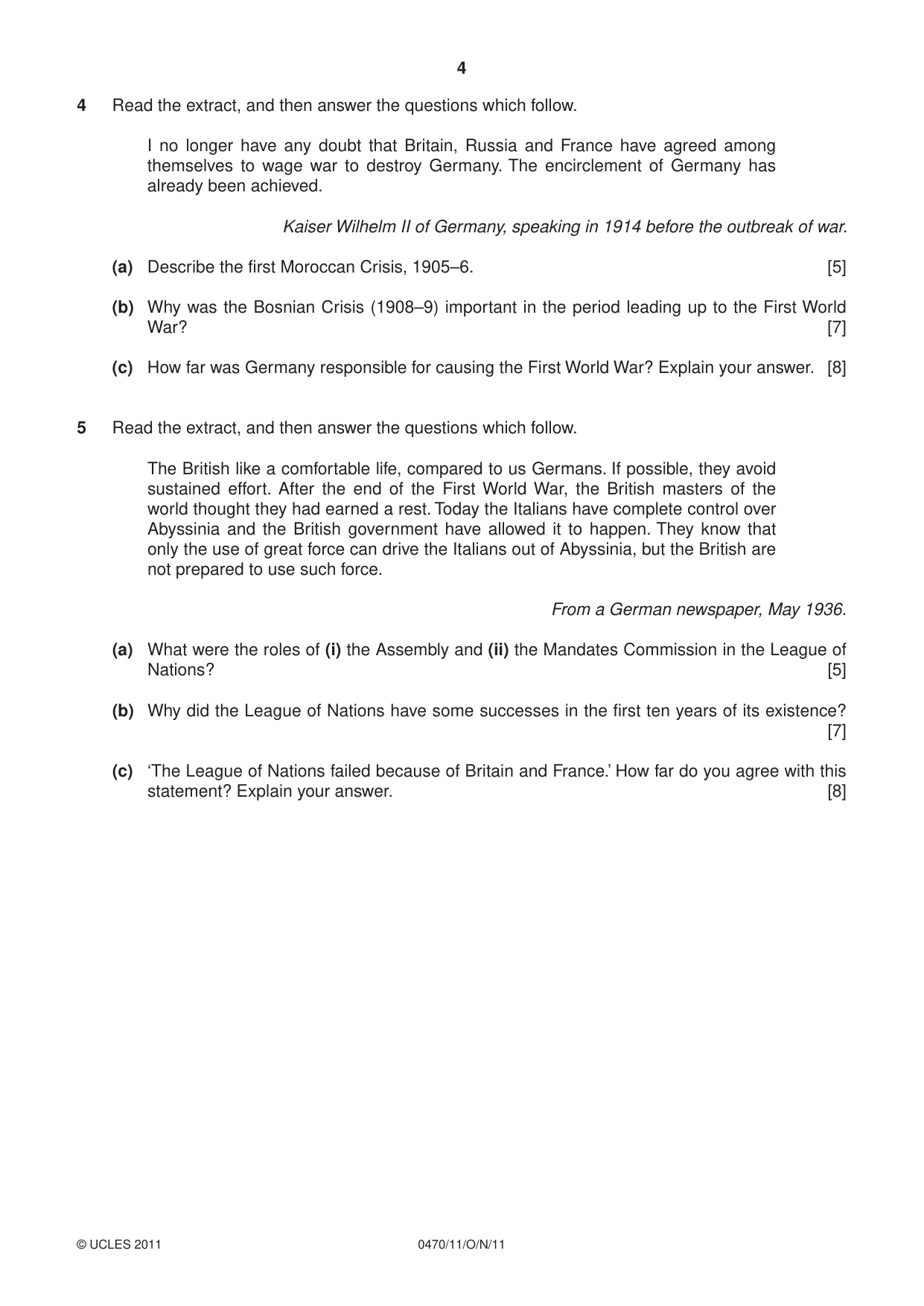 Cambridge IGCSE History 0470 2011 Oct/Nov Paper 1 · Variant 1 question paper, page 4 of 20