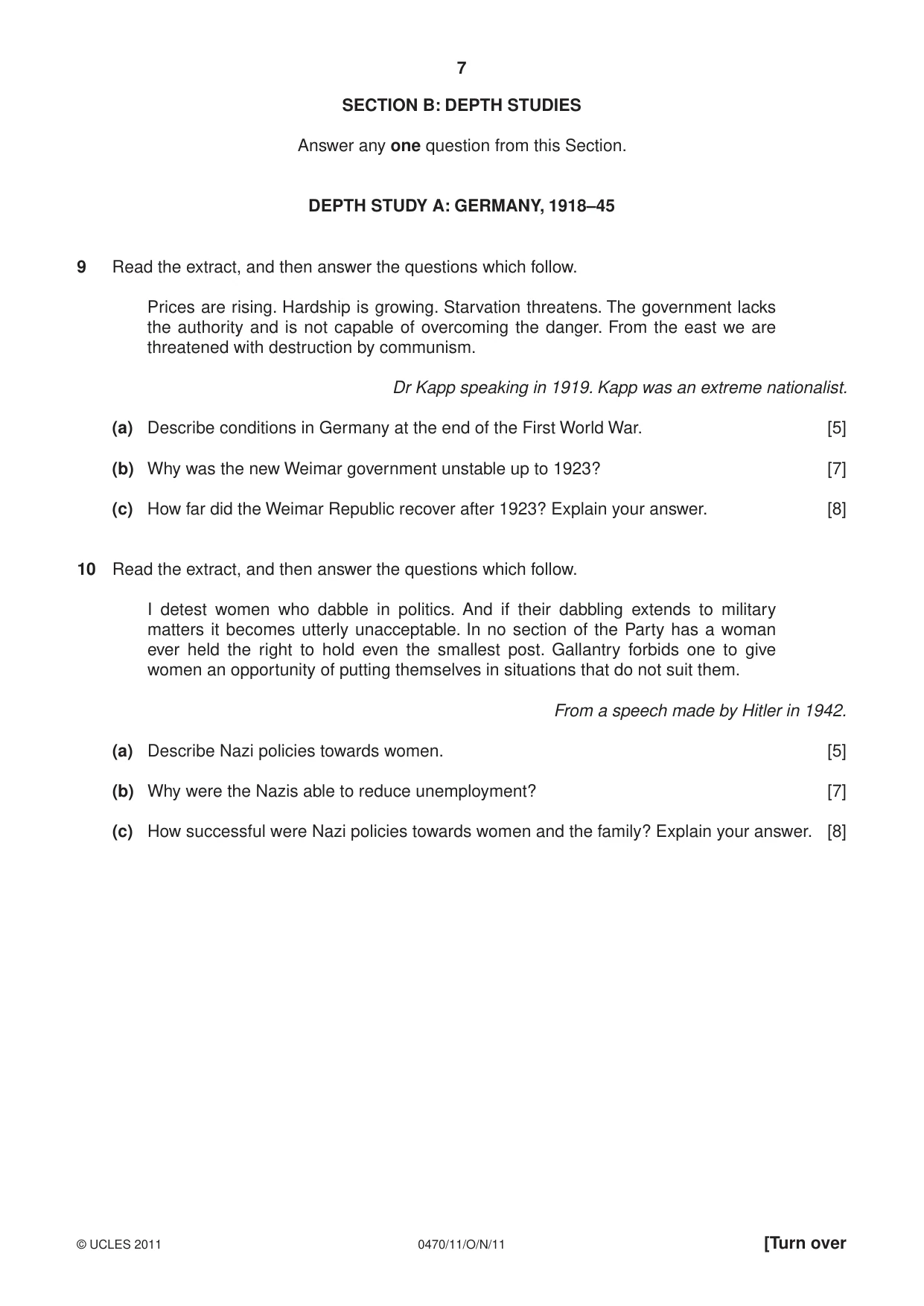 Cambridge IGCSE History 0470 2011 Oct/Nov Paper 1 · Variant 1 question paper, page 7 of 20