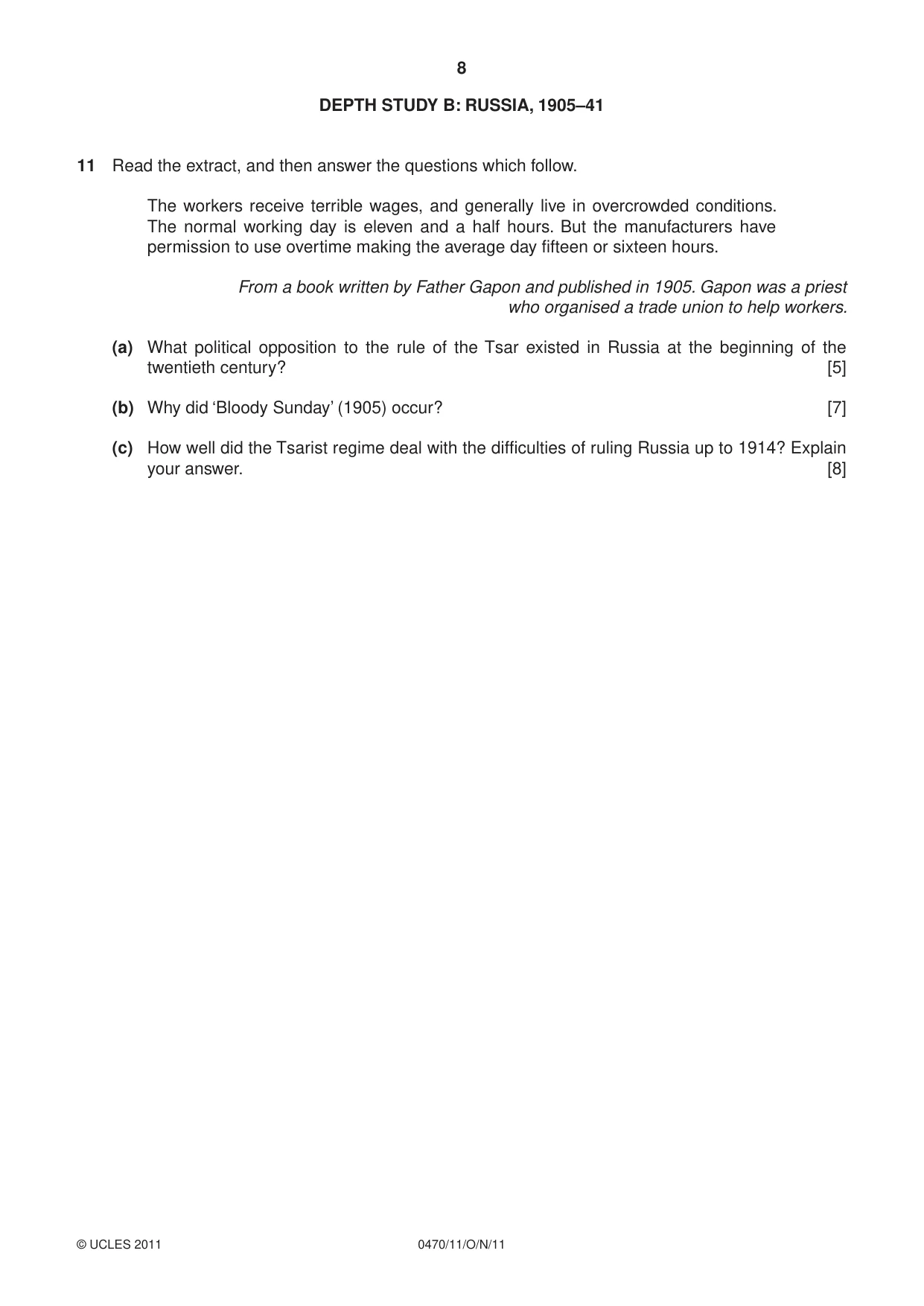 Cambridge IGCSE History 0470 2011 Oct/Nov Paper 1 · Variant 1 question paper, page 8 of 20