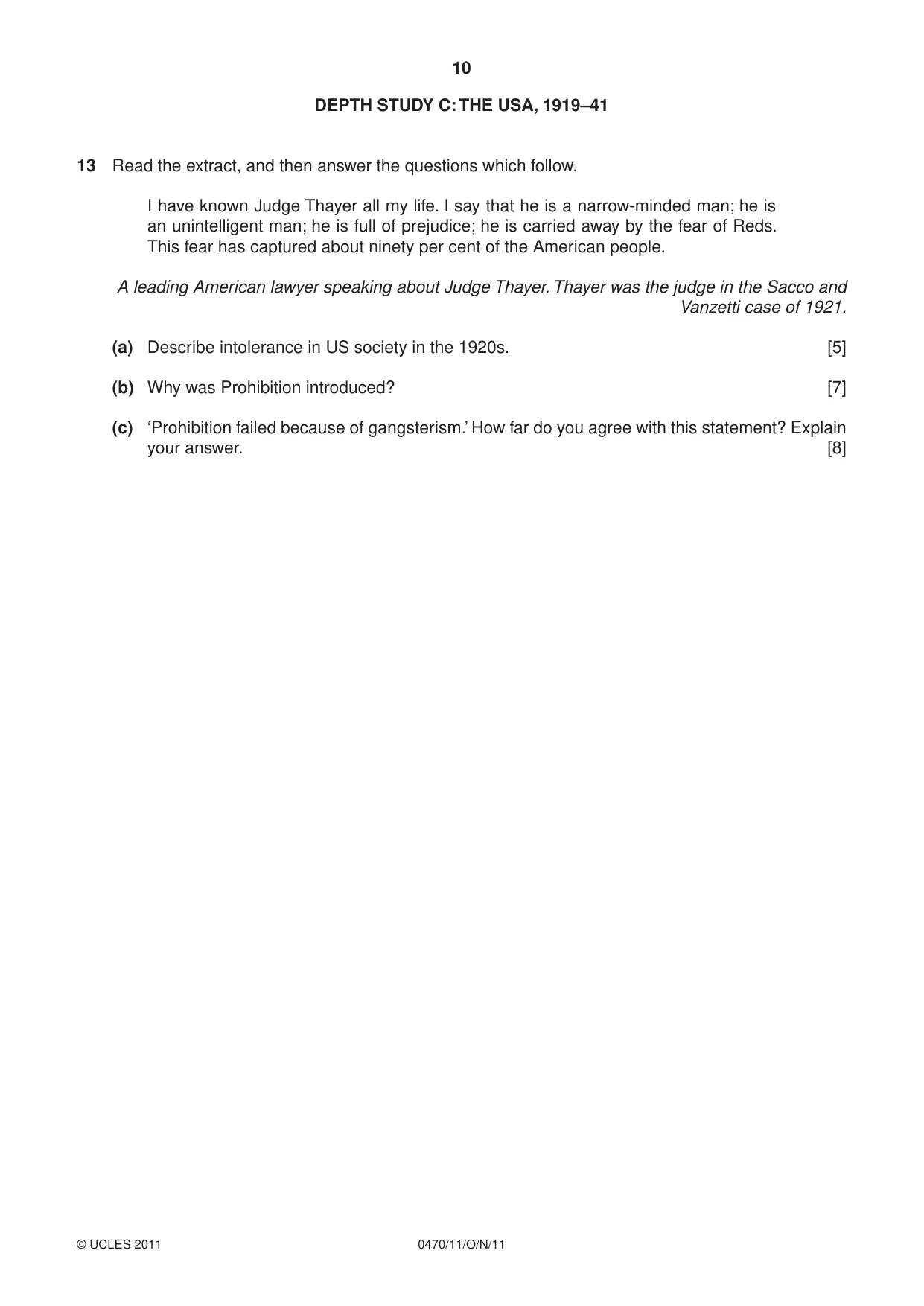 Cambridge IGCSE History 0470 2011 Oct/Nov Paper 1 · Variant 1 question paper, page 10 of 20