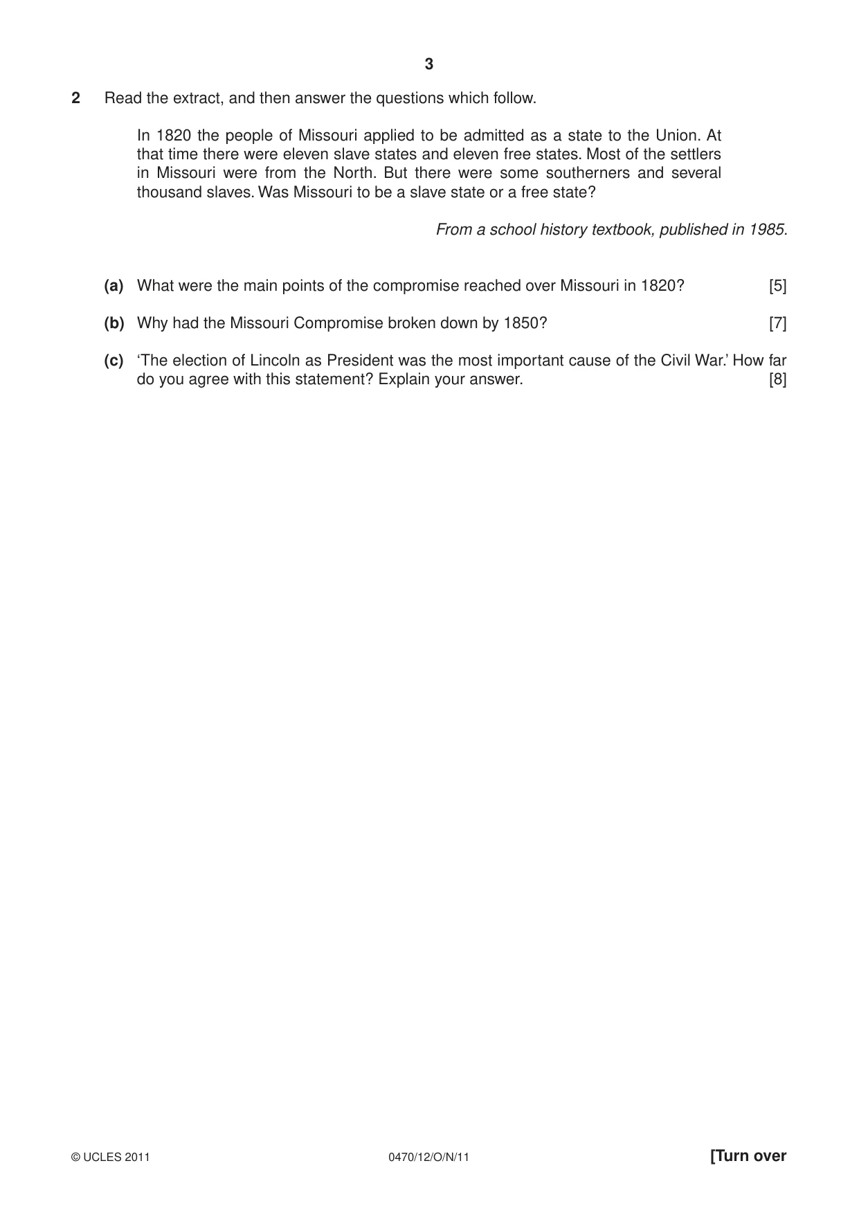 Cambridge IGCSE History 0470 2011 Oct/Nov Paper 1 · Variant 2 question paper, page 3 of 20