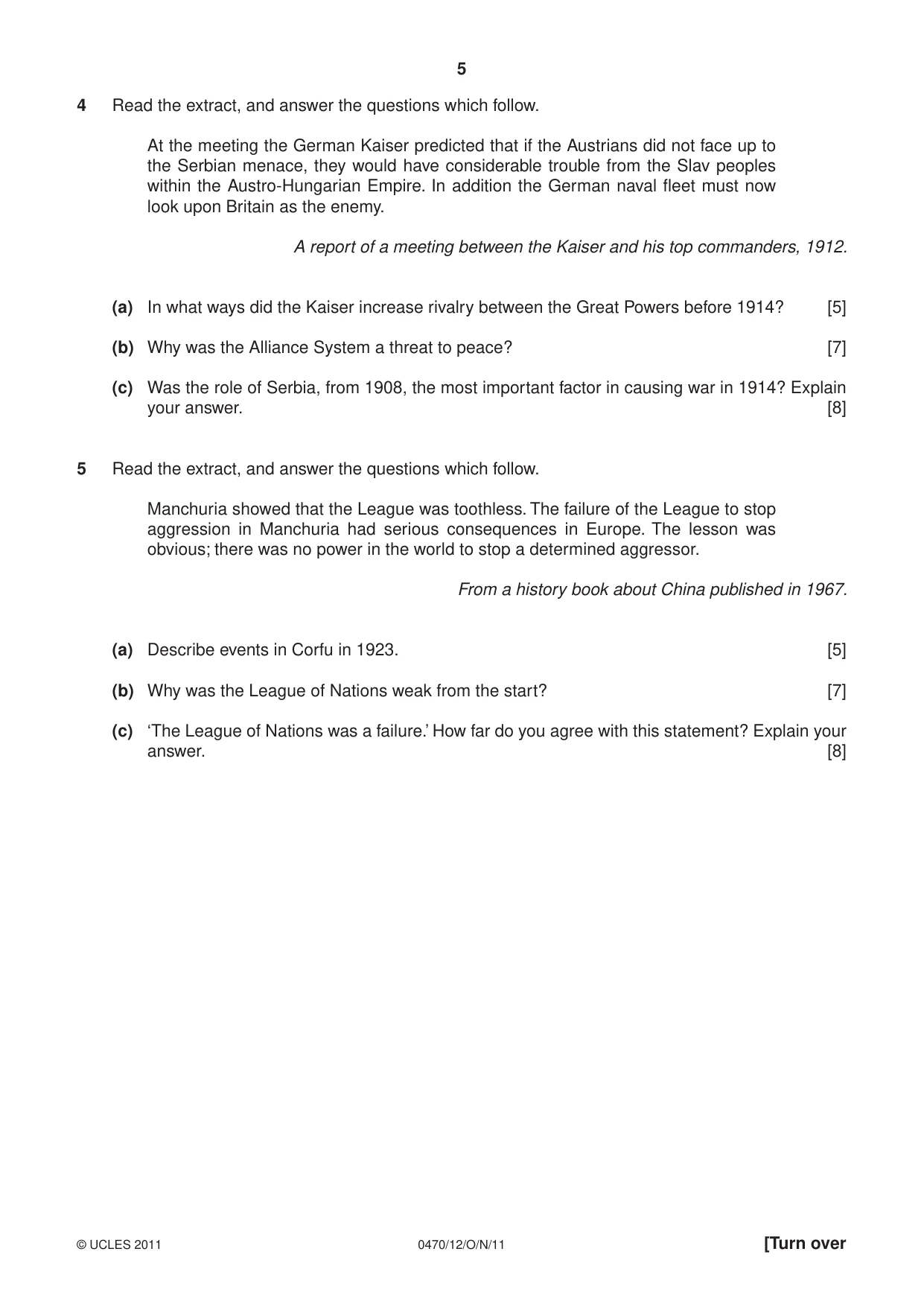 Cambridge IGCSE History 0470 2011 Oct/Nov Paper 1 · Variant 2 question paper, page 5 of 20