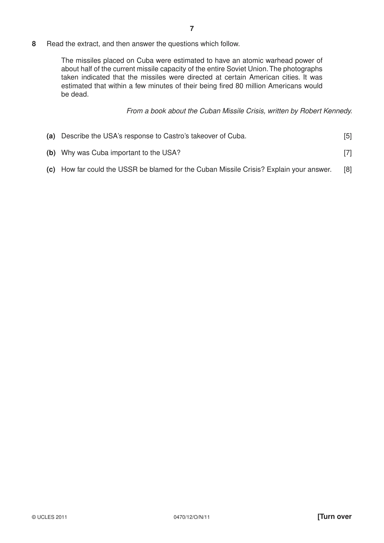 Cambridge IGCSE History 0470 2011 Oct/Nov Paper 1 · Variant 2 question paper, page 7 of 20