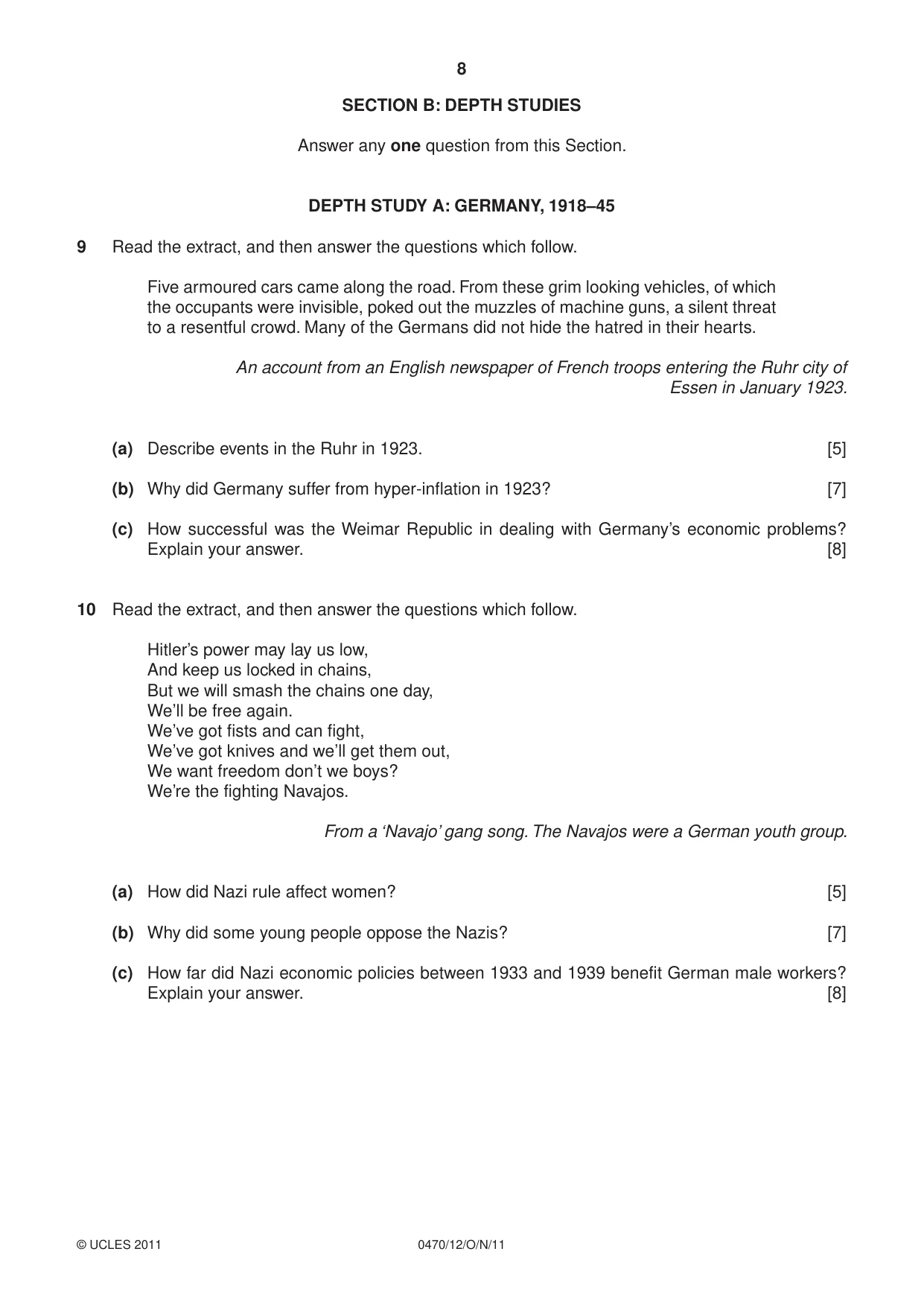 Cambridge IGCSE History 0470 2011 Oct/Nov Paper 1 · Variant 2 question paper, page 8 of 20