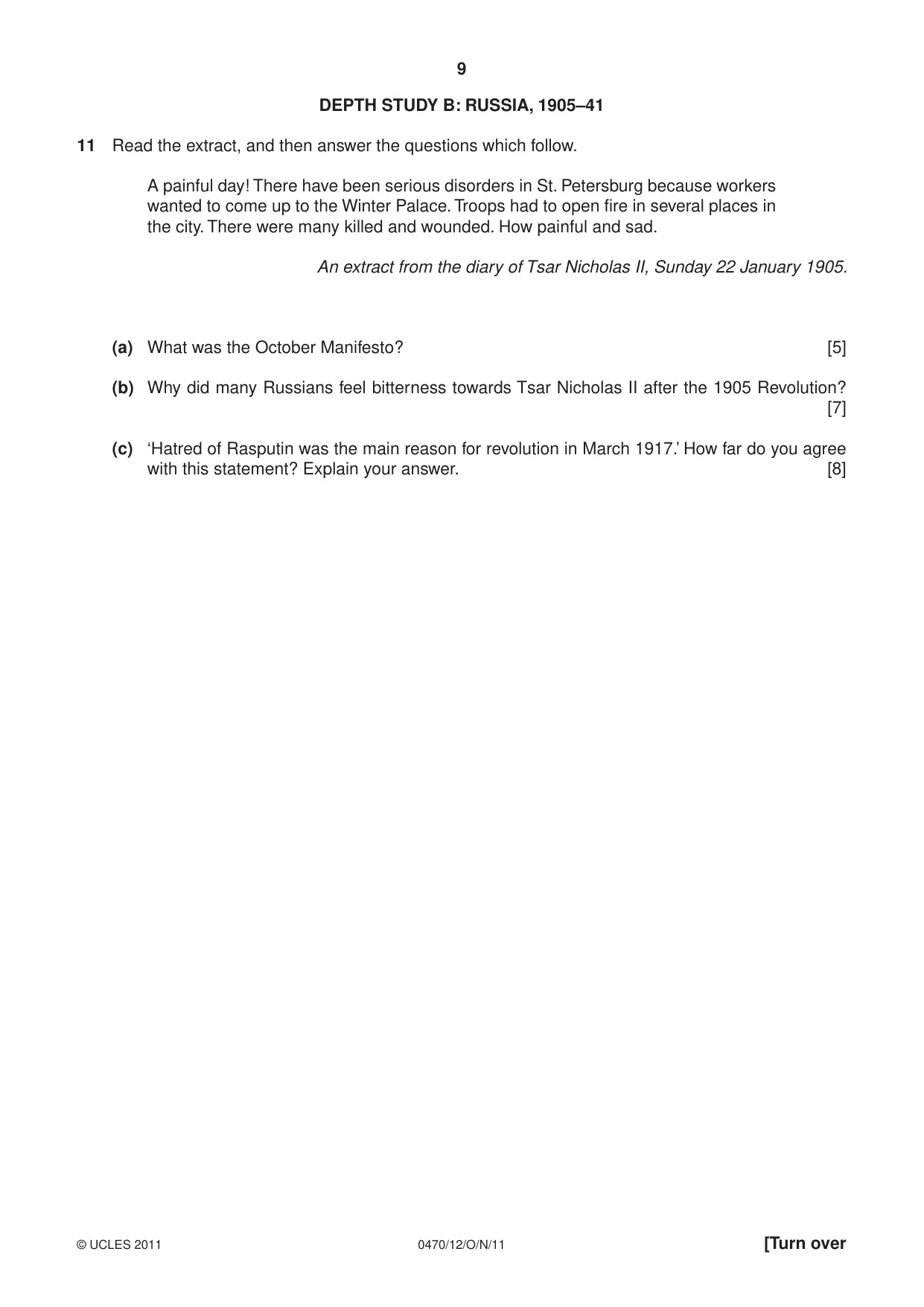 Cambridge IGCSE History 0470 2011 Oct/Nov Paper 1 · Variant 2 question paper, page 9 of 20