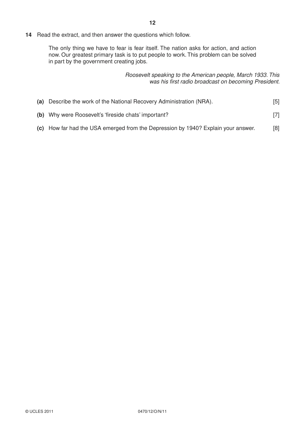 Cambridge IGCSE History 0470 2011 Oct/Nov Paper 1 · Variant 2 question paper, page 12 of 20