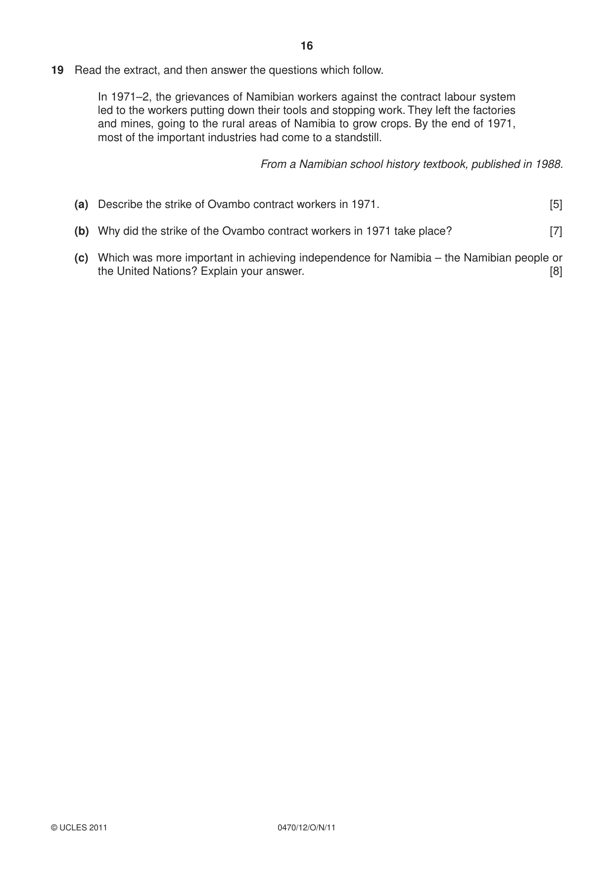 Cambridge IGCSE History 0470 2011 Oct/Nov Paper 1 · Variant 2 question paper, page 16 of 20