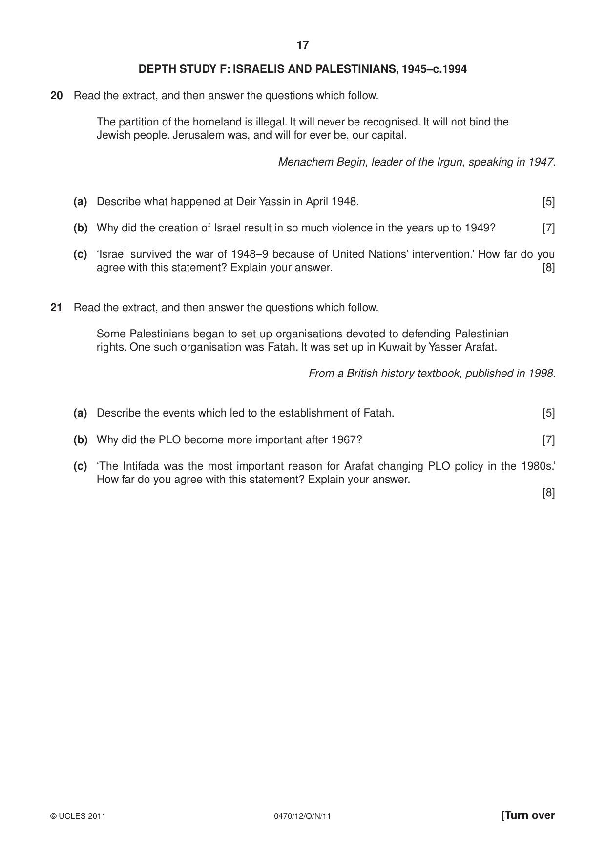 Cambridge IGCSE History 0470 2011 Oct/Nov Paper 1 · Variant 2 question paper, page 17 of 20
