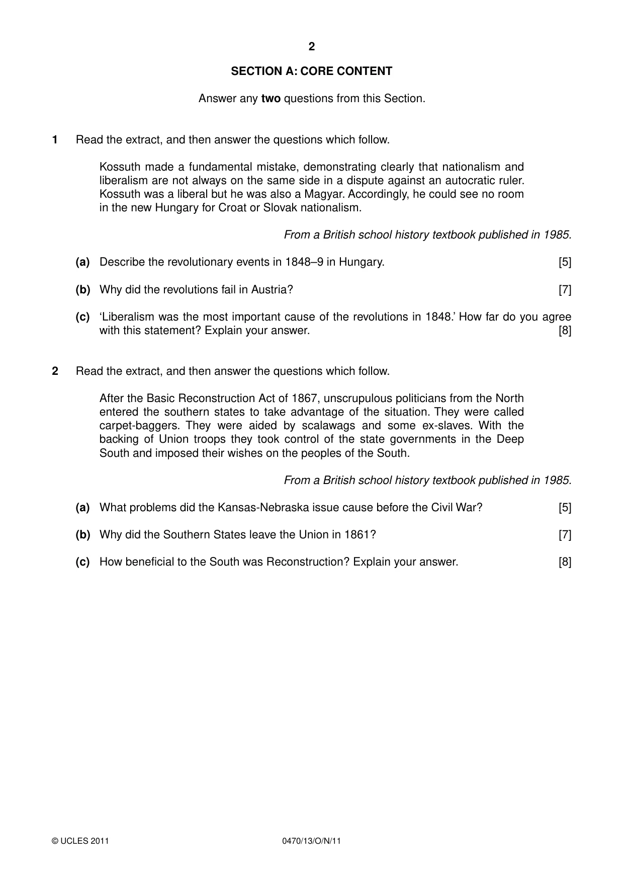 Cambridge IGCSE History 0470 2011 Oct/Nov Paper 1 · Variant 3 question paper, page 2 of 20