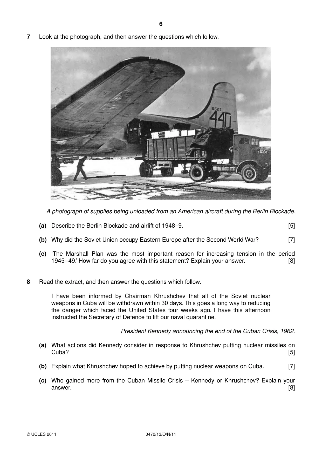 Cambridge IGCSE History 0470 2011 Oct/Nov Paper 1 · Variant 3 question paper, page 6 of 20