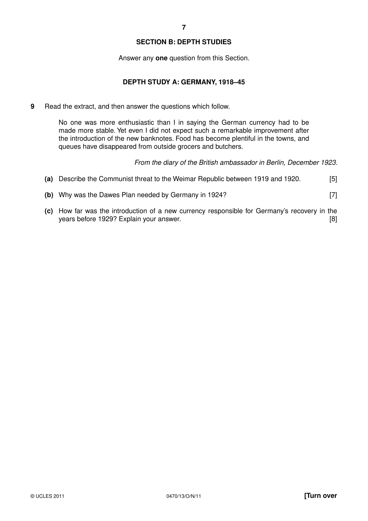 Cambridge IGCSE History 0470 2011 Oct/Nov Paper 1 · Variant 3 question paper, page 7 of 20
