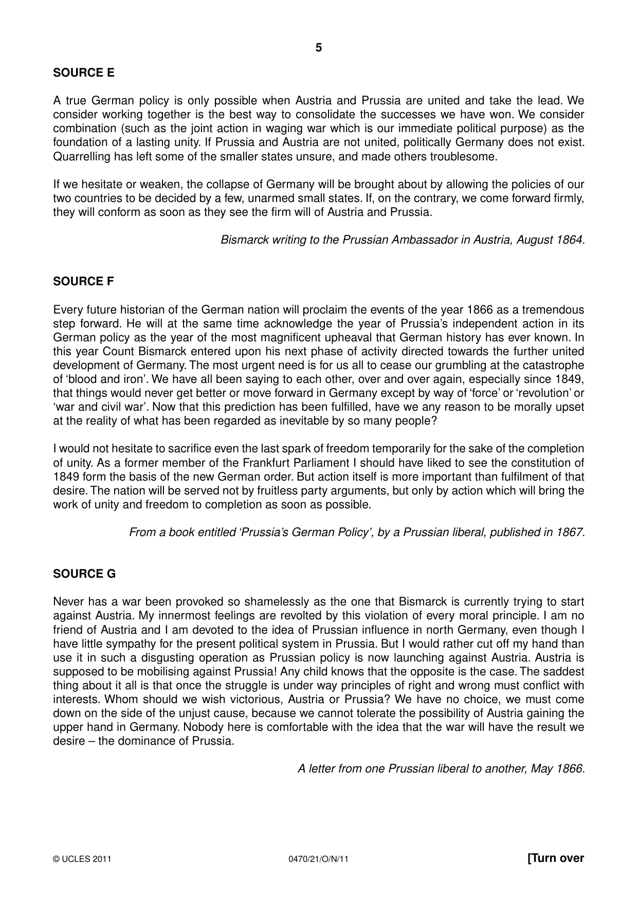 Cambridge IGCSE History 0470 2011 Oct/Nov Paper 2 · Variant 1 question paper, page 5 of 16