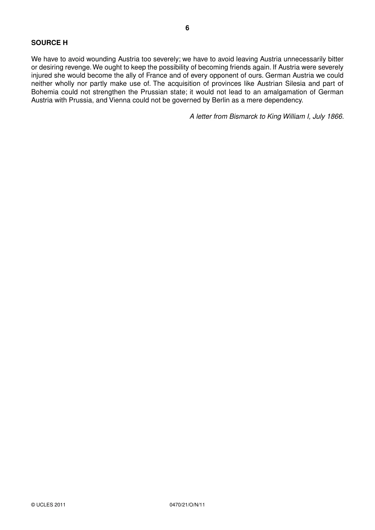 Cambridge IGCSE History 0470 2011 Oct/Nov Paper 2 · Variant 1 question paper, page 6 of 16