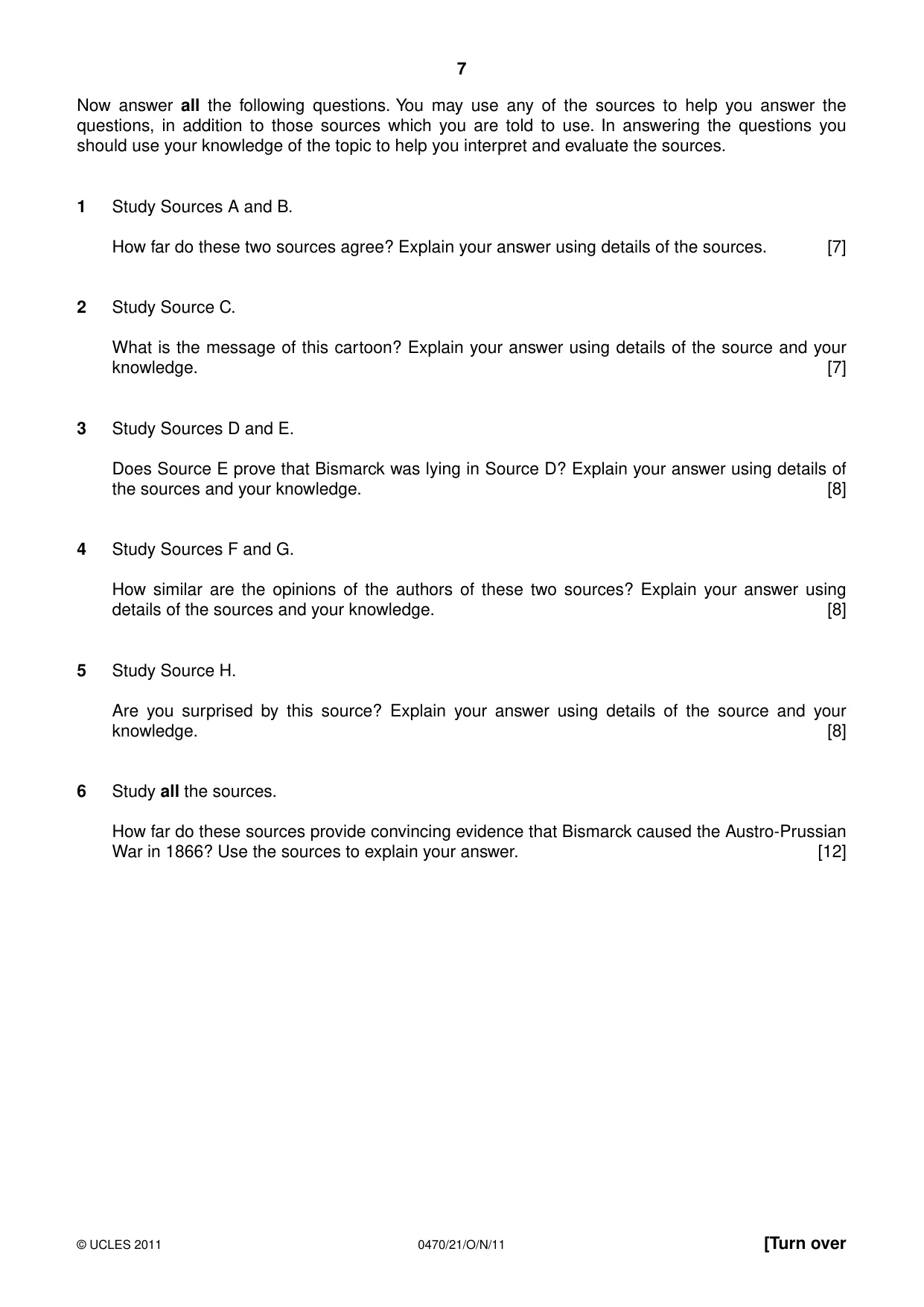Cambridge IGCSE History 0470 2011 Oct/Nov Paper 2 · Variant 1 question paper, page 7 of 16