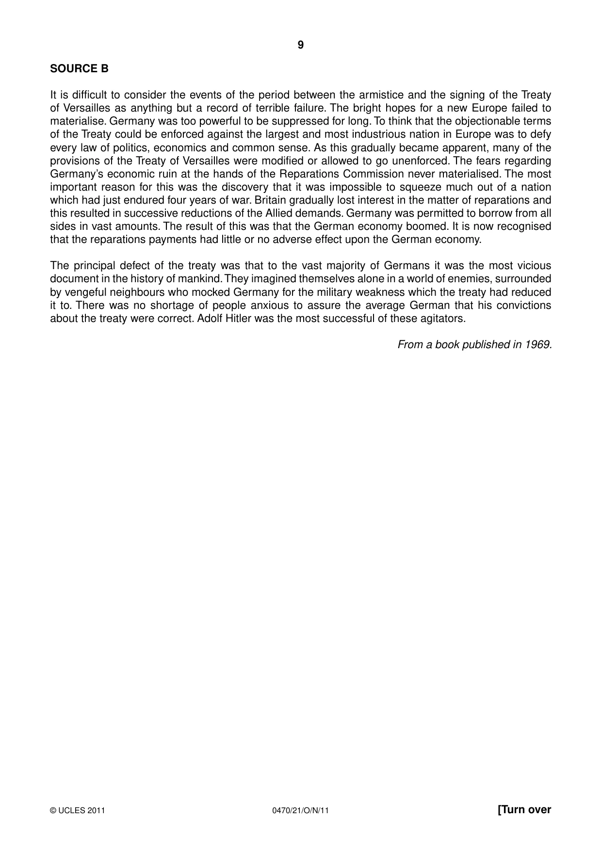 Cambridge IGCSE History 0470 2011 Oct/Nov Paper 2 · Variant 1 question paper, page 9 of 16