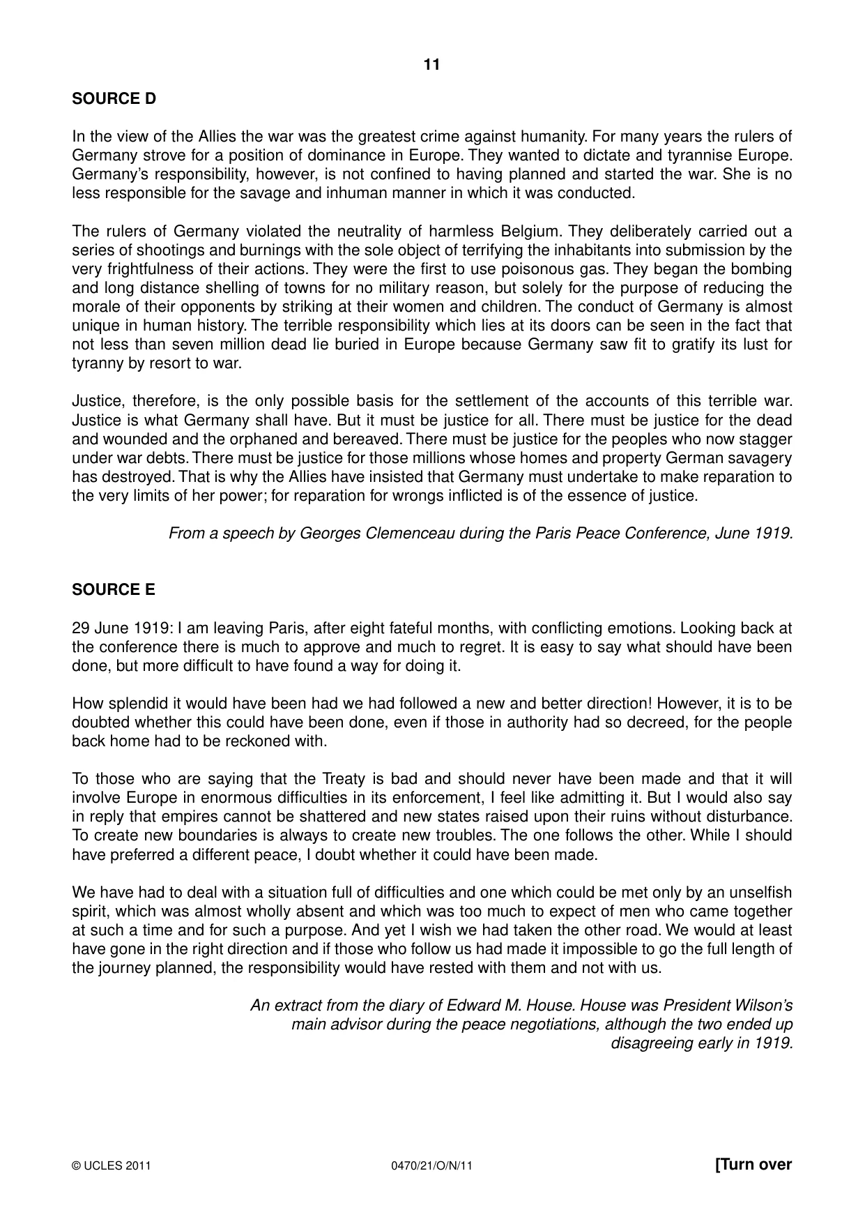 Cambridge IGCSE History 0470 2011 Oct/Nov Paper 2 · Variant 1 question paper, page 11 of 16