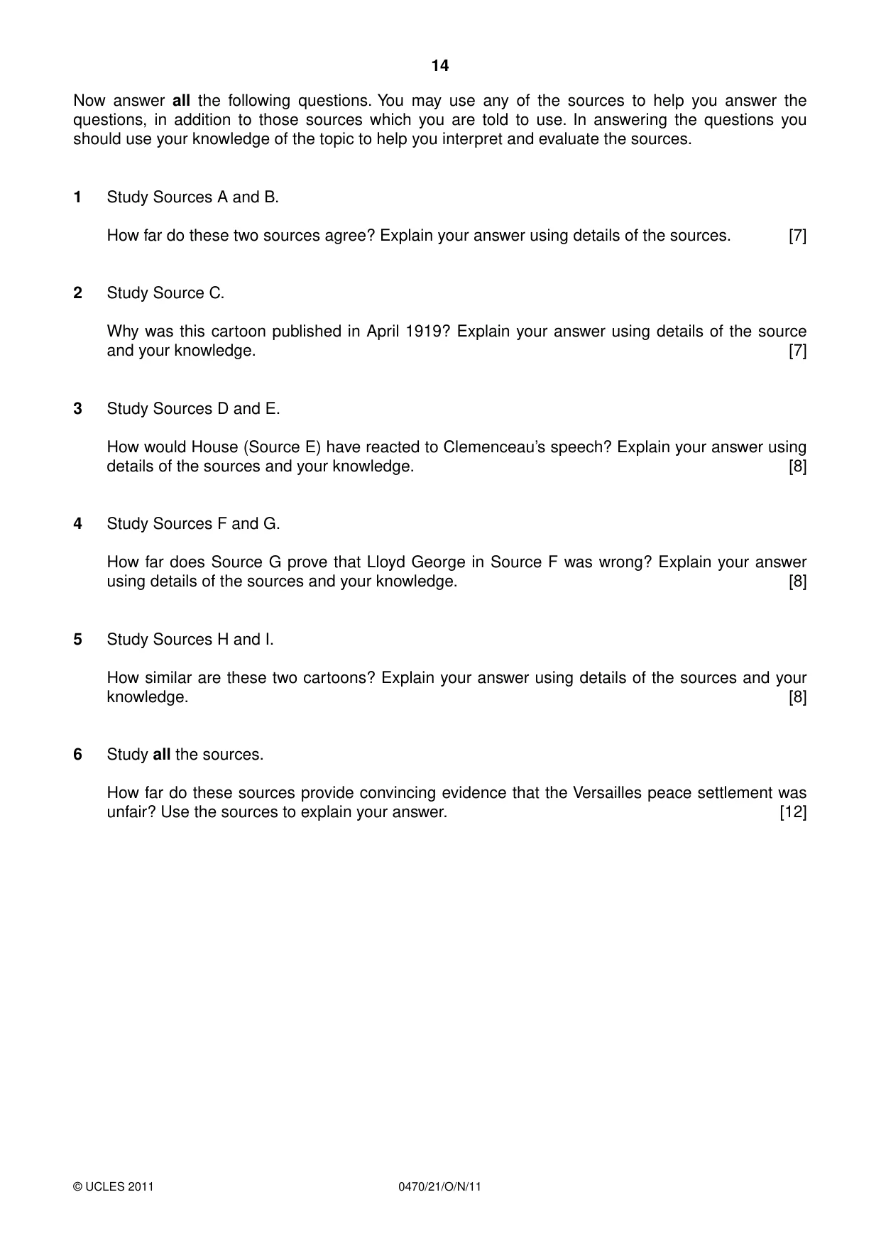 Cambridge IGCSE History 0470 2011 Oct/Nov Paper 2 · Variant 1 question paper, page 14 of 16