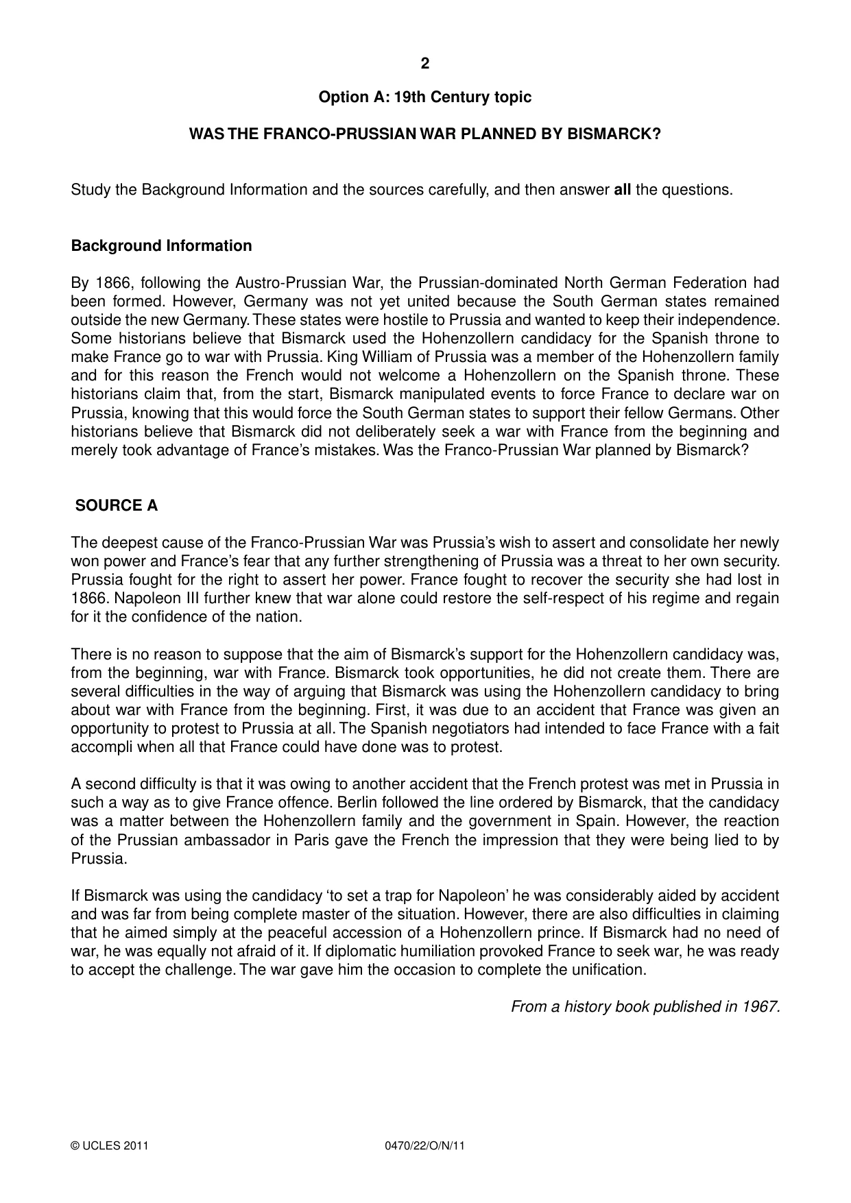 Cambridge IGCSE History 0470 2011 Oct/Nov Paper 2 · Variant 2 question paper, page 2 of 12