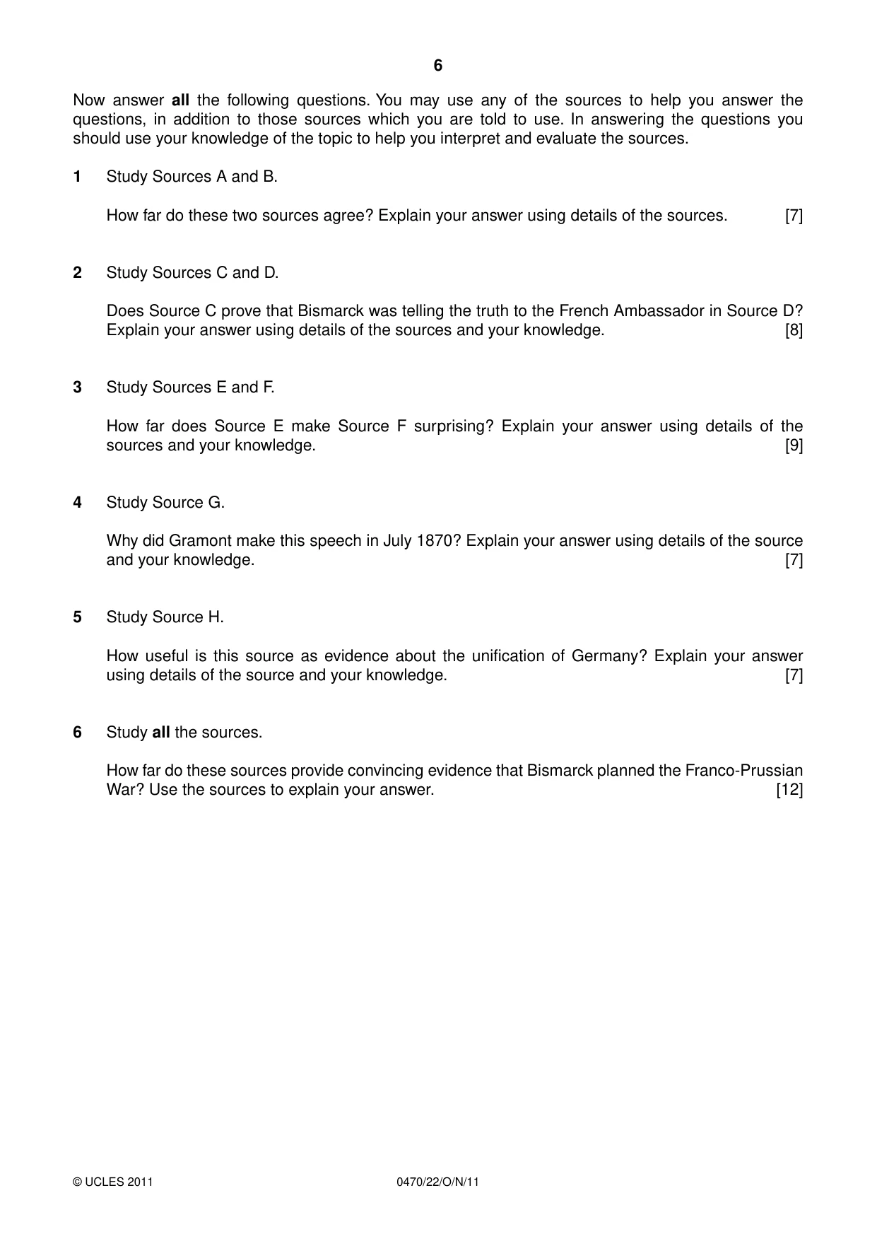 Cambridge IGCSE History 0470 2011 Oct/Nov Paper 2 · Variant 2 question paper, page 6 of 12