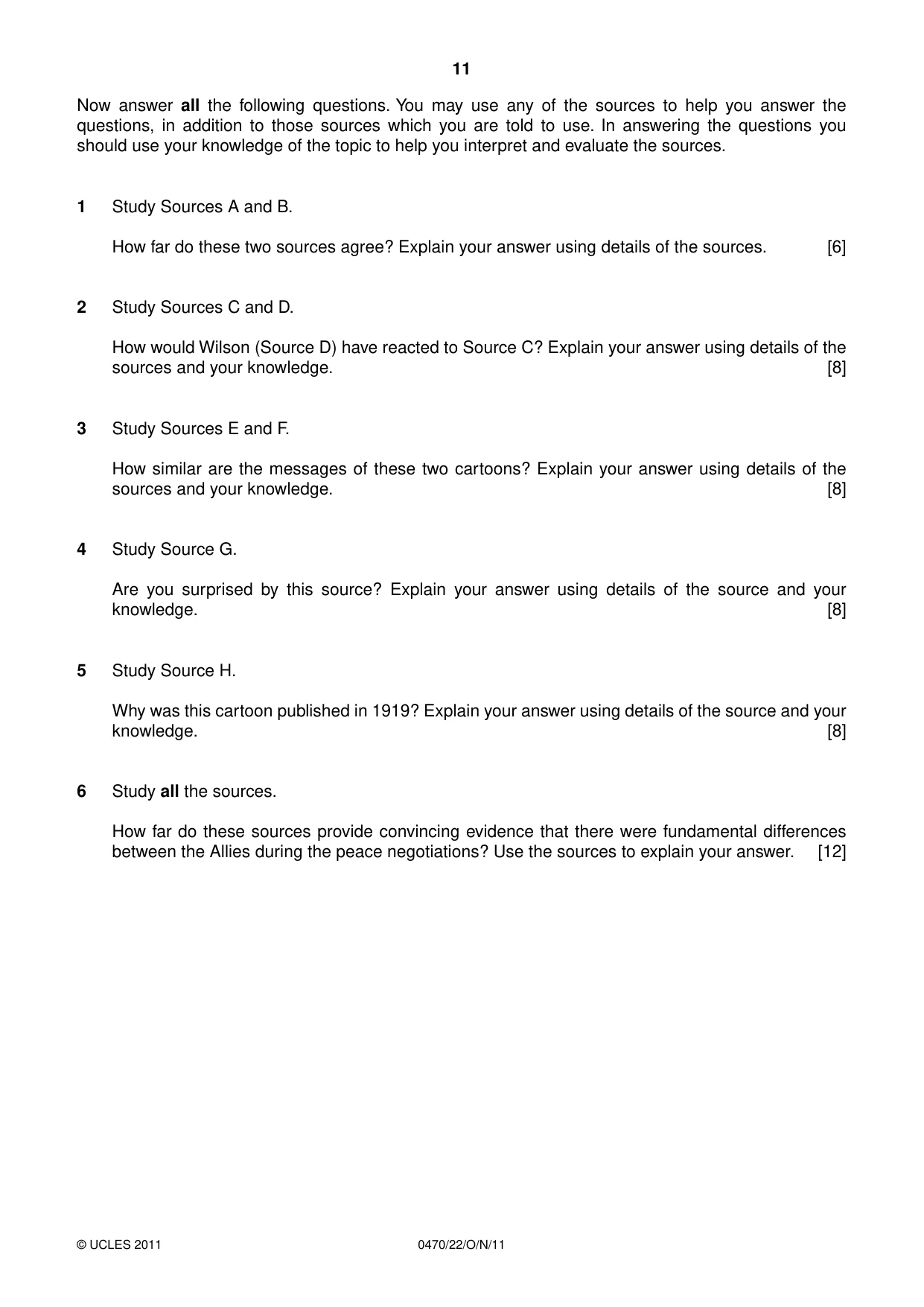 Cambridge IGCSE History 0470 2011 Oct/Nov Paper 2 · Variant 2 question paper, page 11 of 12
