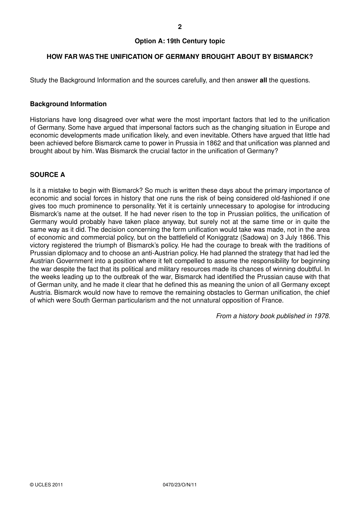 Cambridge IGCSE History 0470 2011 Oct/Nov Paper 2 · Variant 3 question paper, page 2 of 16