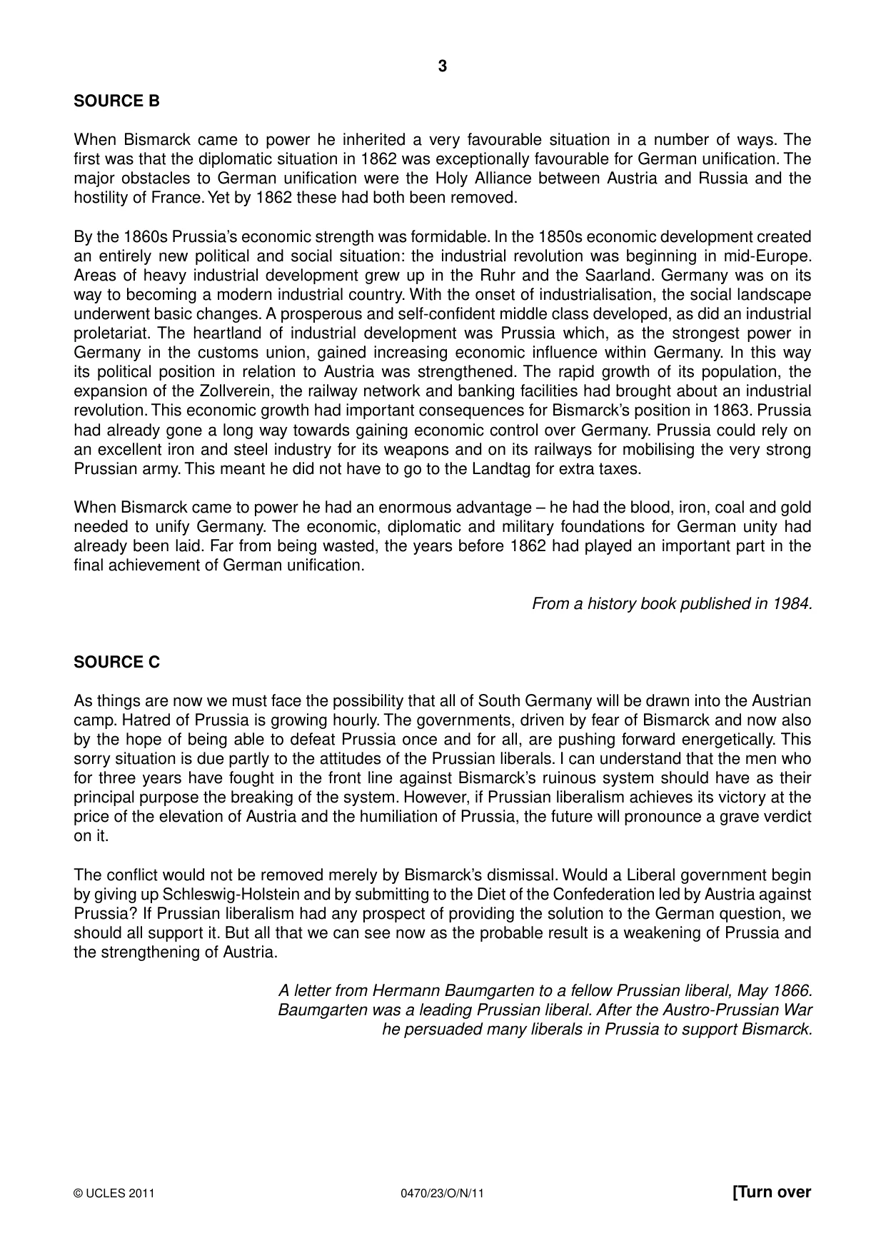 Cambridge IGCSE History 0470 2011 Oct/Nov Paper 2 · Variant 3 question paper, page 3 of 16