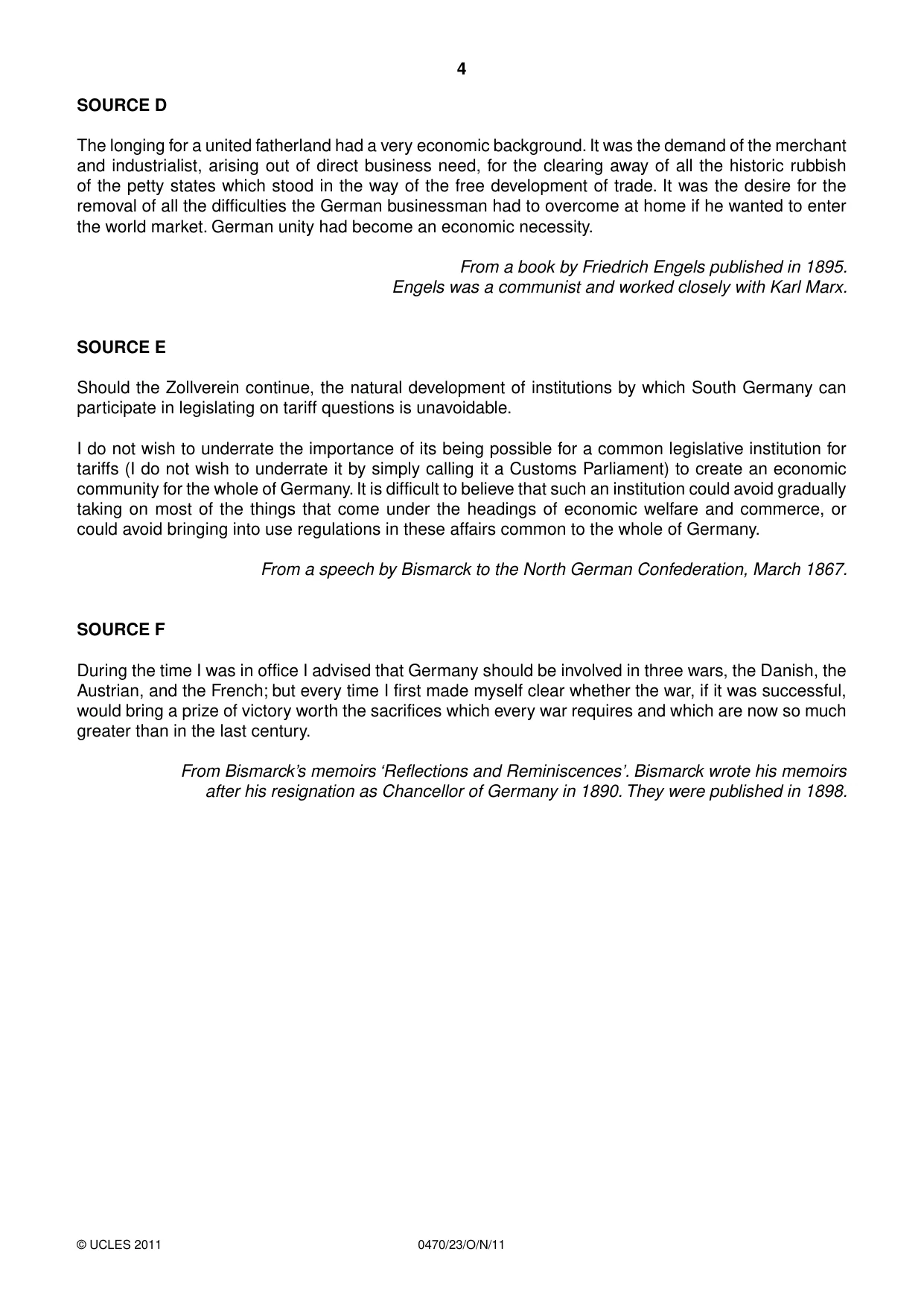 Cambridge IGCSE History 0470 2011 Oct/Nov Paper 2 · Variant 3 question paper, page 4 of 16