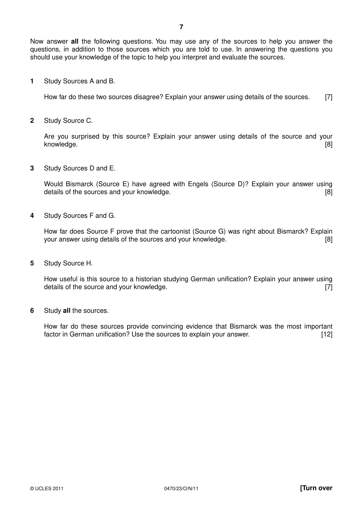 Cambridge IGCSE History 0470 2011 Oct/Nov Paper 2 · Variant 3 question paper, page 7 of 16