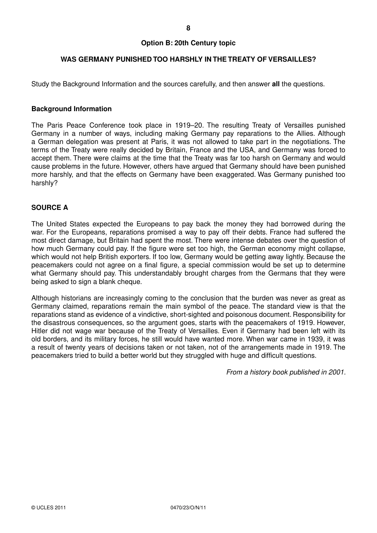 Cambridge IGCSE History 0470 2011 Oct/Nov Paper 2 · Variant 3 question paper, page 8 of 16