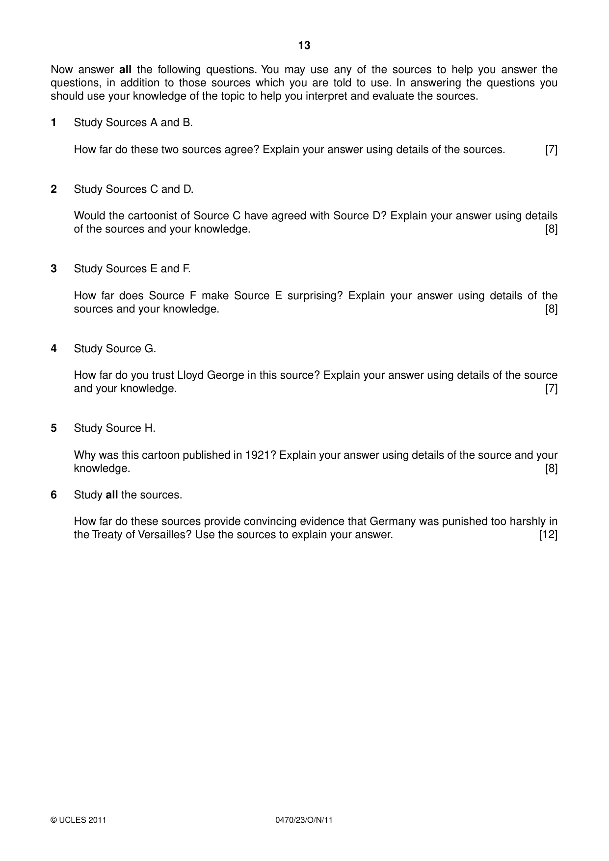 Cambridge IGCSE History 0470 2011 Oct/Nov Paper 2 · Variant 3 question paper, page 13 of 16