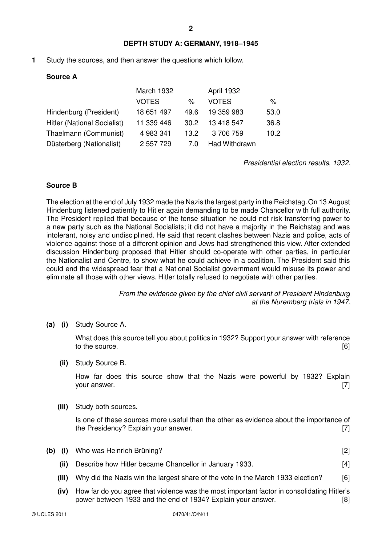 Cambridge IGCSE History 0470 2011 Oct/Nov Paper 4 · Variant 1 question paper, page 2 of 12