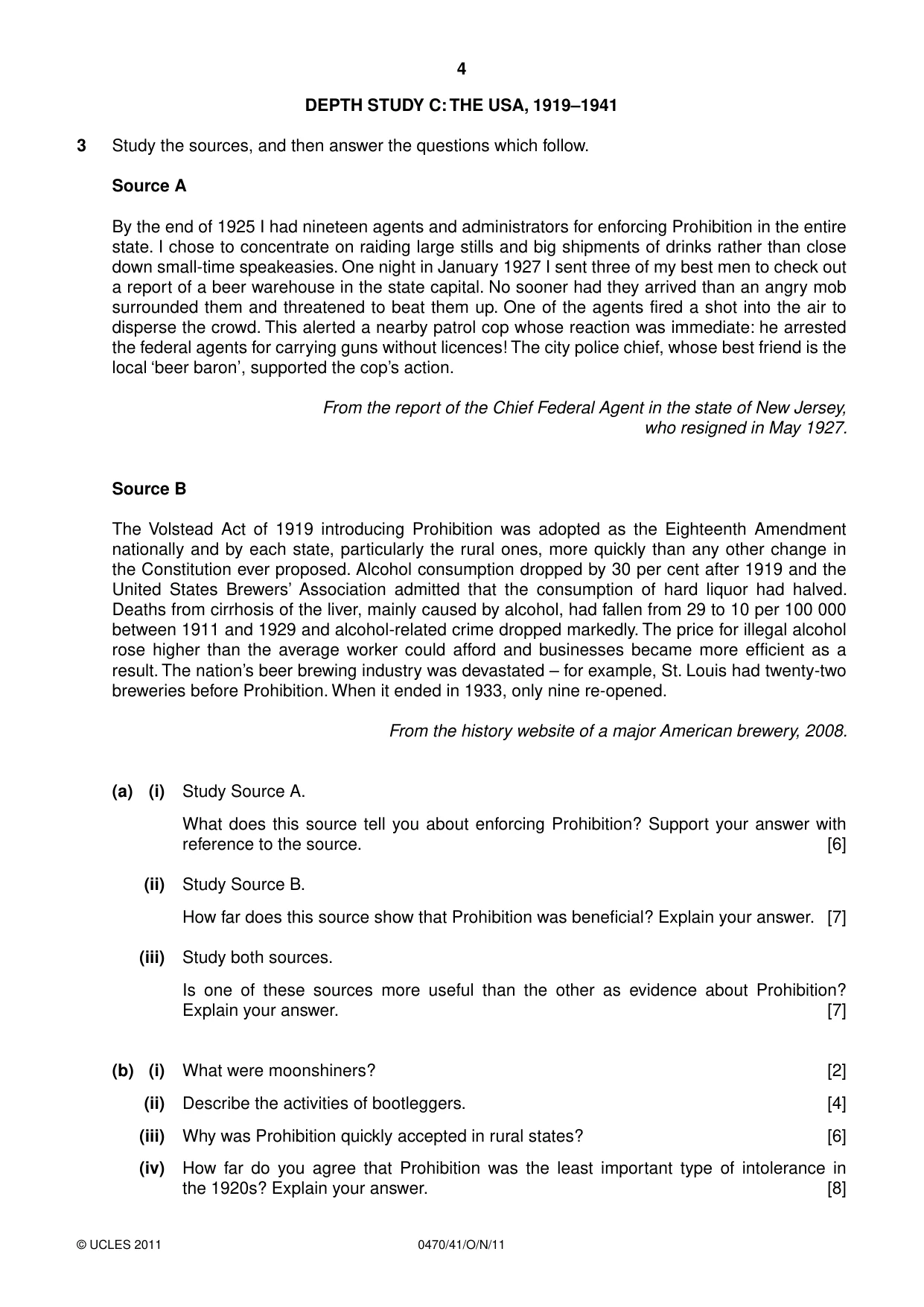 Cambridge IGCSE History 0470 2011 Oct/Nov Paper 4 · Variant 1 question paper, page 4 of 12