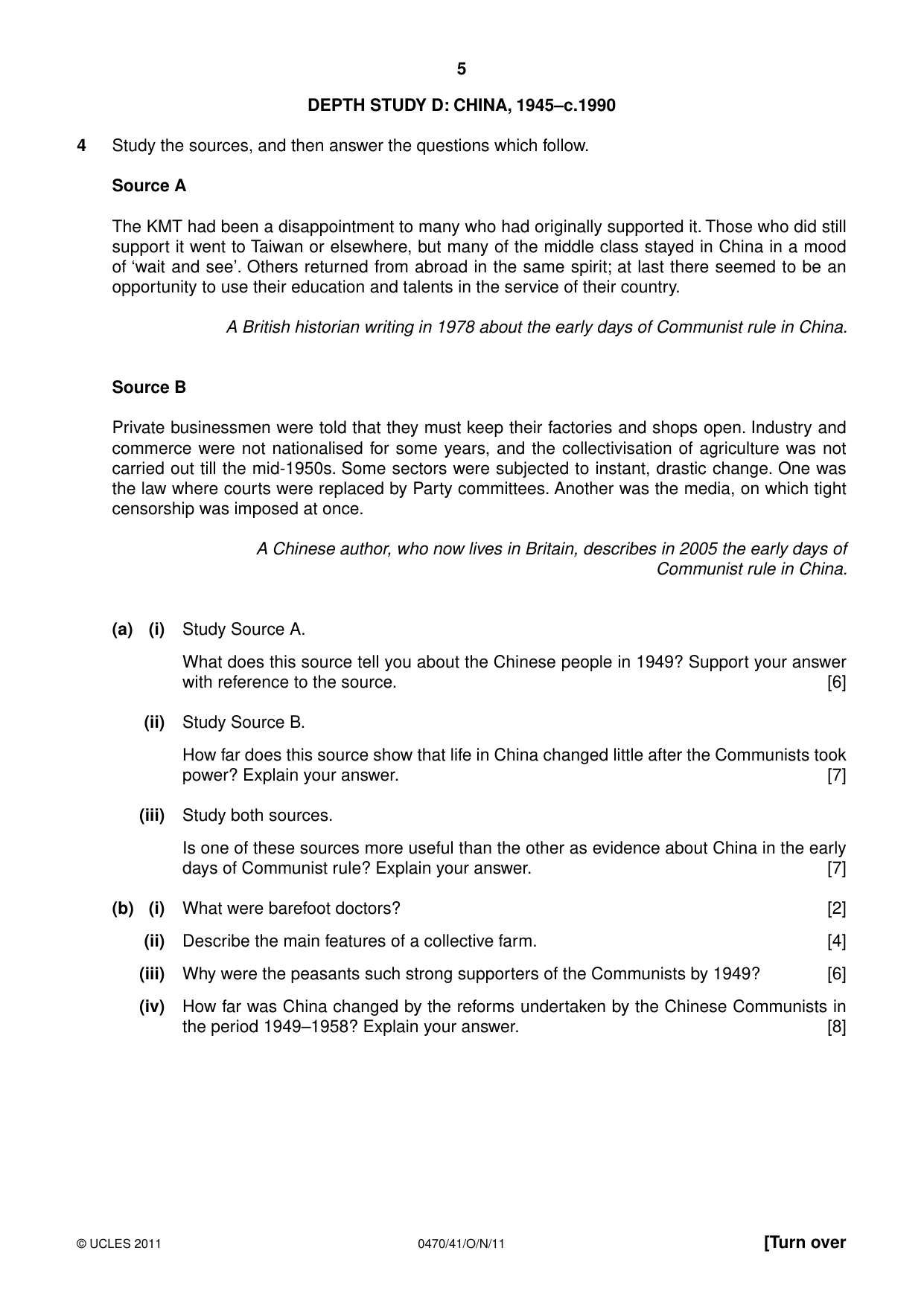 Cambridge IGCSE History 0470 2011 Oct/Nov Paper 4 · Variant 1 question paper, page 5 of 12