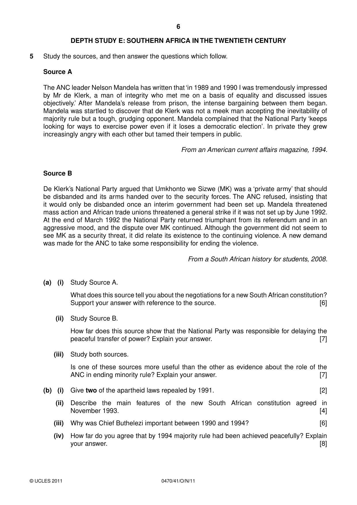 Cambridge IGCSE History 0470 2011 Oct/Nov Paper 4 · Variant 1 question paper, page 6 of 12